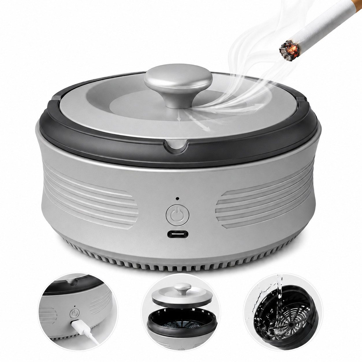 VEKROBOT Aschenbecher Smarter luftreinigender Aschenbecher für Zuhause, Büro und unterwegs, Doppelnutzen Gerät Beseitigt Gerüche und reinigt effektiv.
