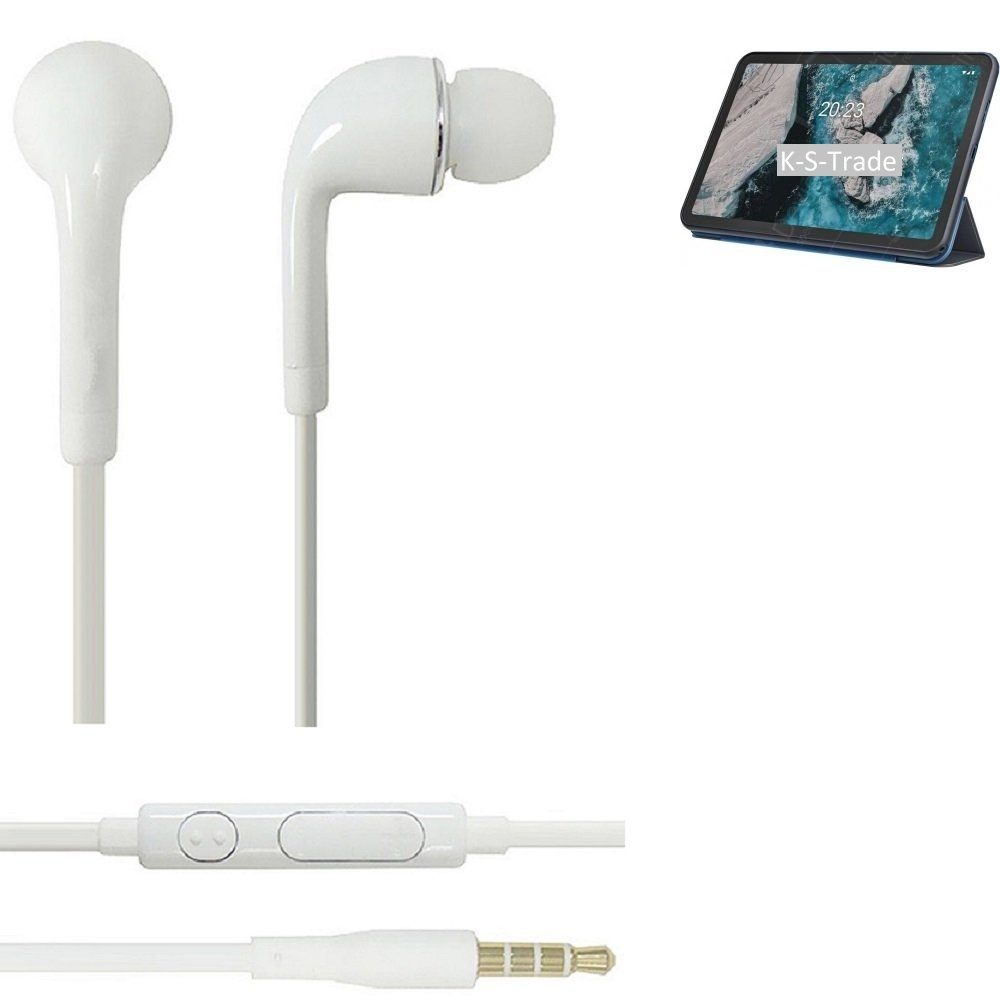 K-S-Trade für Nokia T20 Wi-Fi In-Ear-Kopfhörer (Kopfhörer Headset mit Mikrofon u Lautstärkeregler weiß 3,5mm)