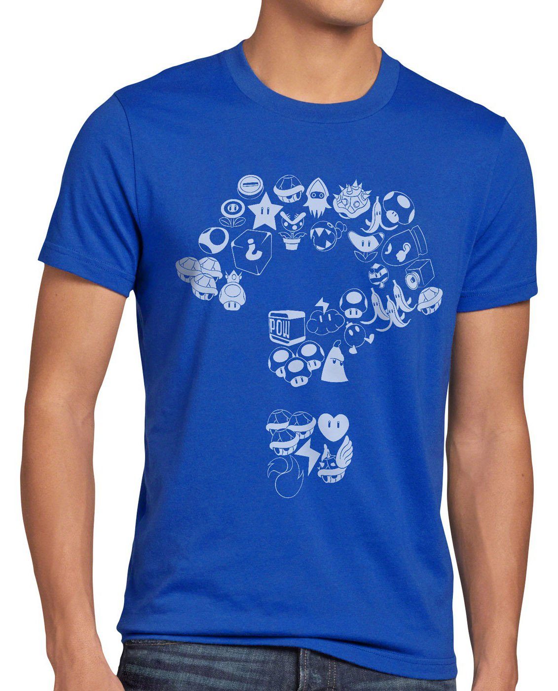style3 Print-Shirt Herren T-Shirt Mario Items level videospiel konsole super world blau