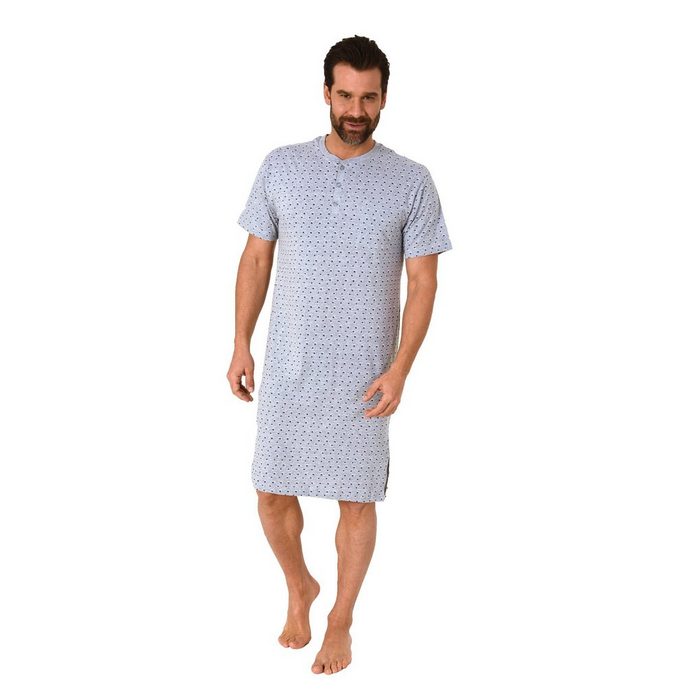 Normann Pyjama Herren Nachthemd kurzarm mit elegantem Minimalprint - auch in Übergrössen bis Gr. 68/70