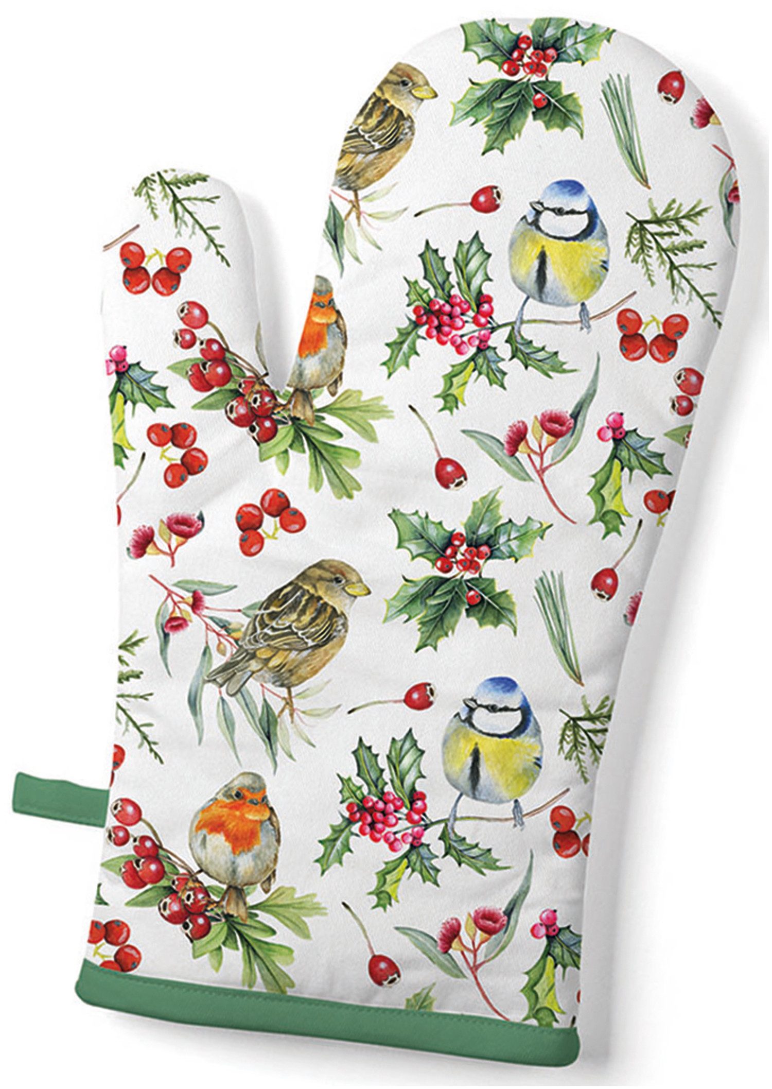 Ambiente® Topfhandschuhe Birds in winter, (1-tlg., 1-teilig), Ofenhandschuh wattiert Größe: ca.18x30cm