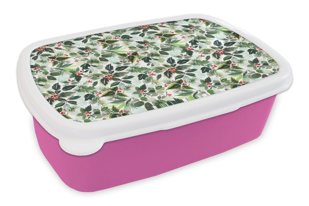 Aquarell rosa Mädchen, für MuchoWow Kunststoff, Brotbox - Grün Snackbox, Kinder, Lunchbox (2-tlg), Weihnachten, Erwachsene, Brotdose - Kunststoff