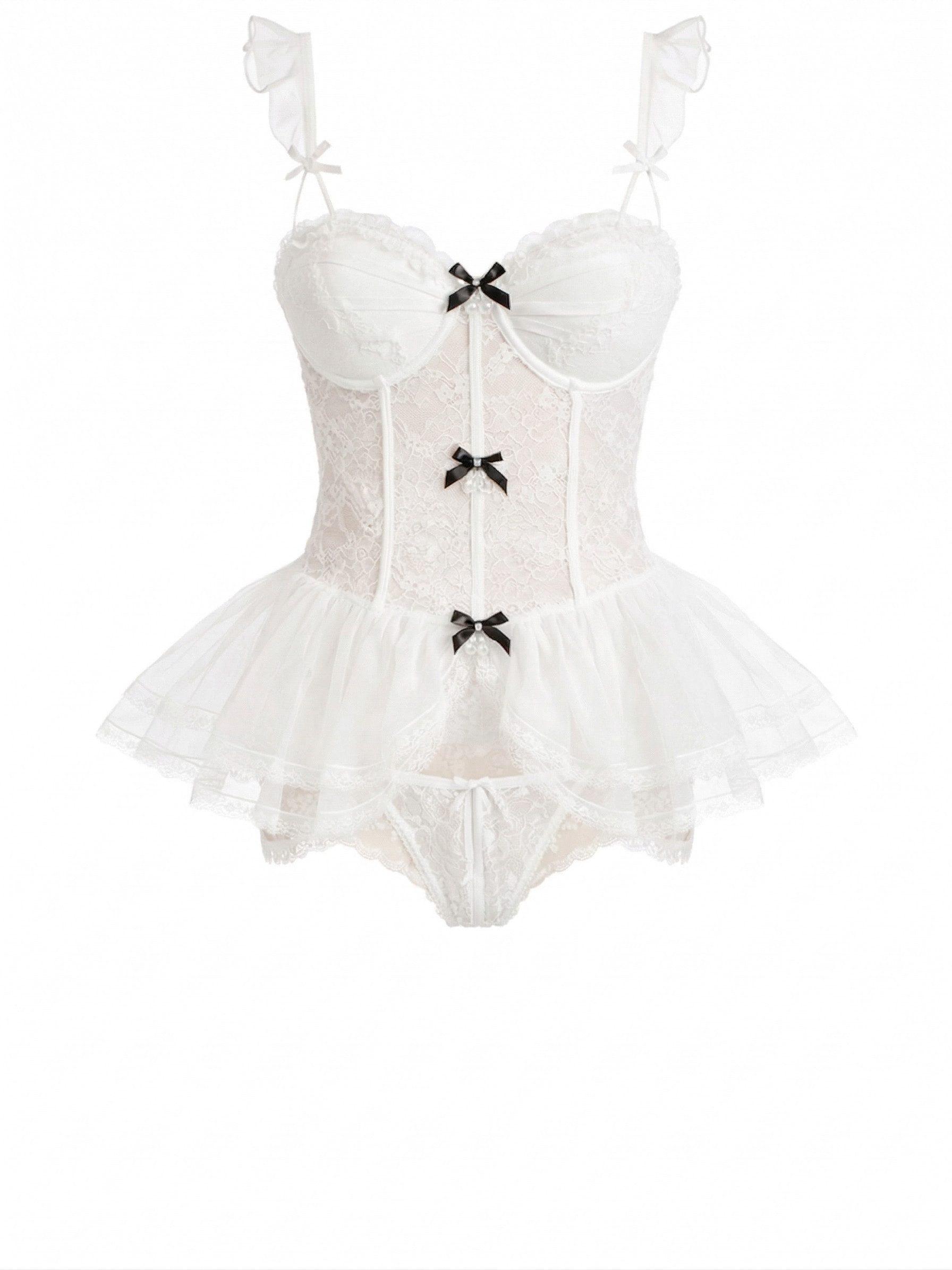 Elegant Love Babydollkleid Dessous-Set für Damen im Corsagen-Stil – Sexy Lingerie-Set (Set, 2-tlg., Korsett-Top + Ouvert-Tanga) Reizwäsche – Elegante Nachtwäsche für besondere Momente