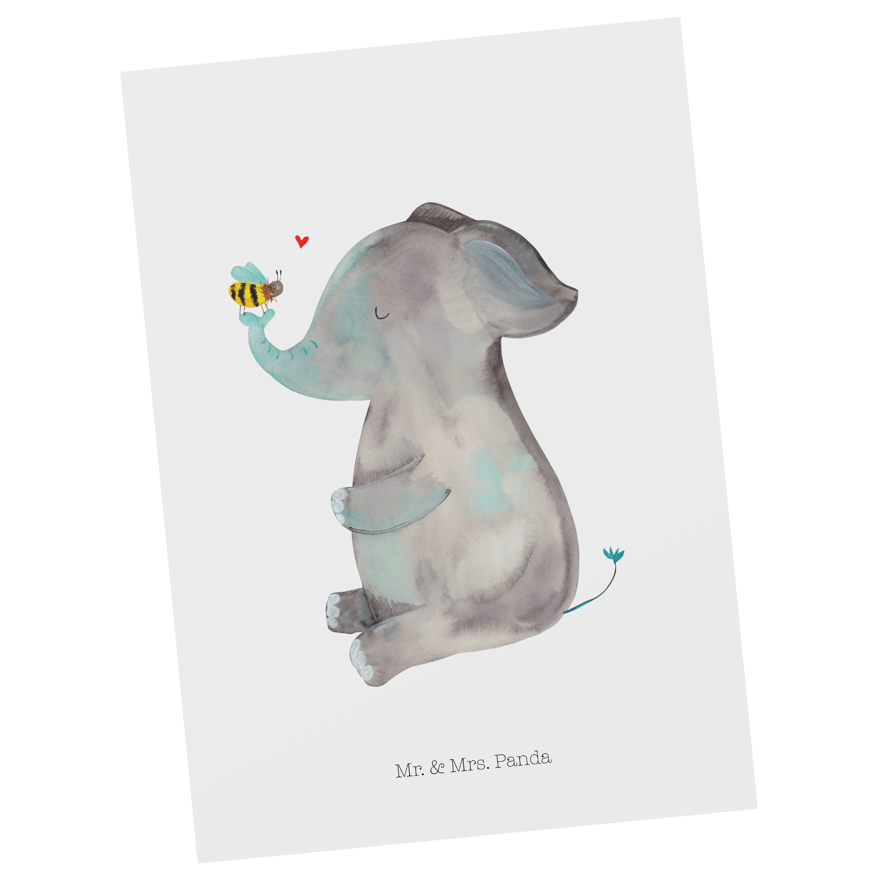 Mr. & Mrs. Panda Postkarte Elefant & Biene - Weiß - Geschenk, lustige Sprüche, Geburtstagskarte