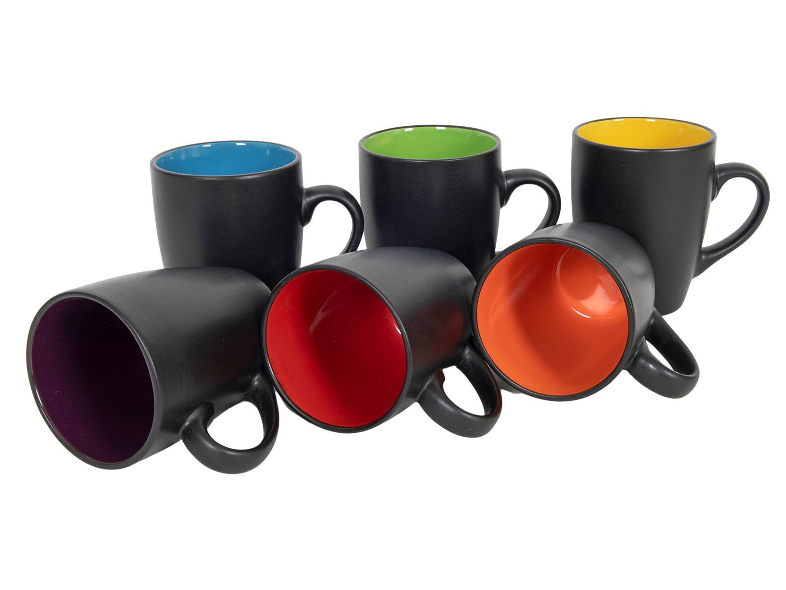Spetebo Tasse Kaffeebecher in schwarz matt - 6er Set, 6-tlg., Porzellan, Kaffee und Tee Tassen für ca. 340 ml