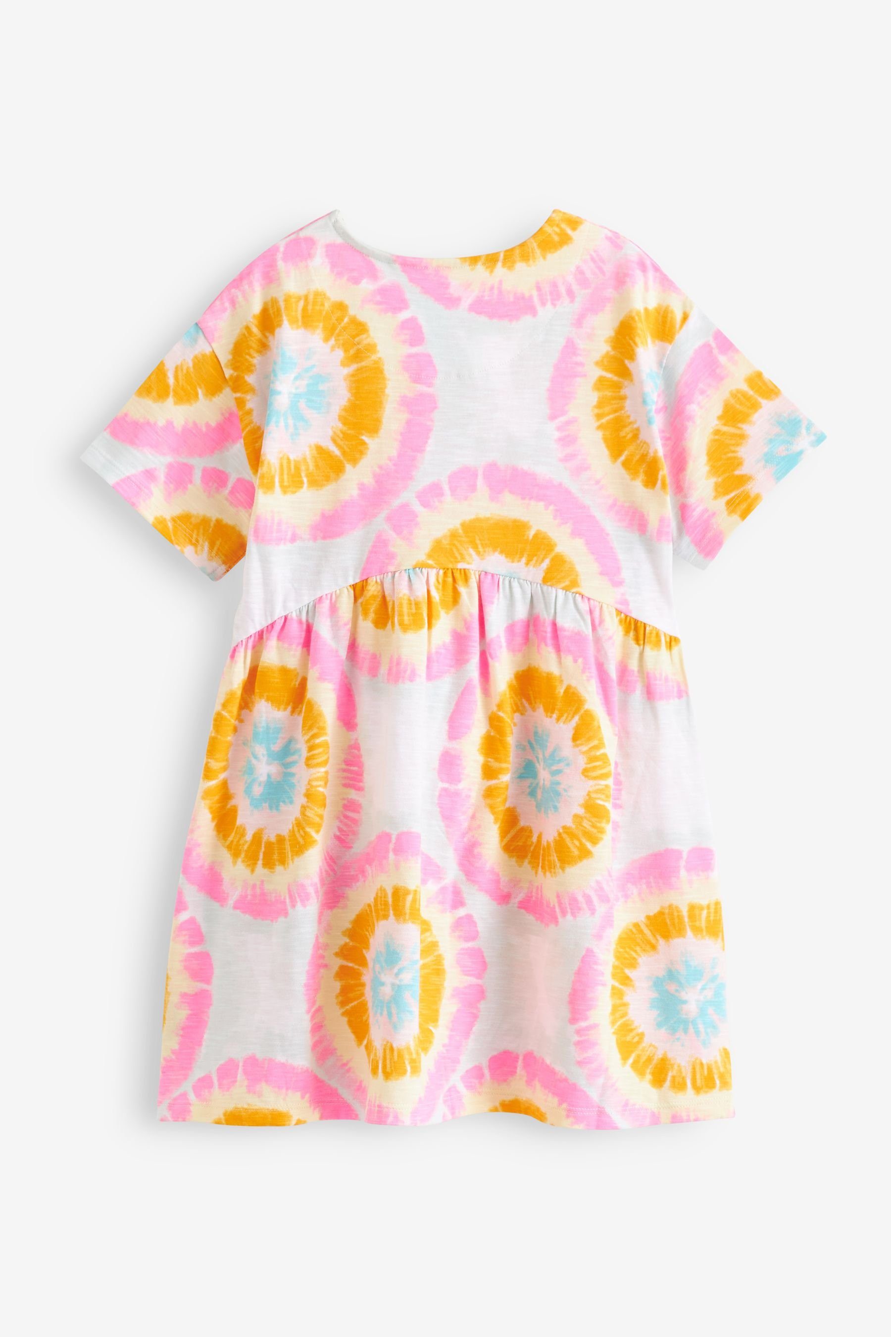 Next Jerseykleid Kurzärmliges Jersey-Kleid (1-tlg) Dye Tie White/Pink Print Ecru