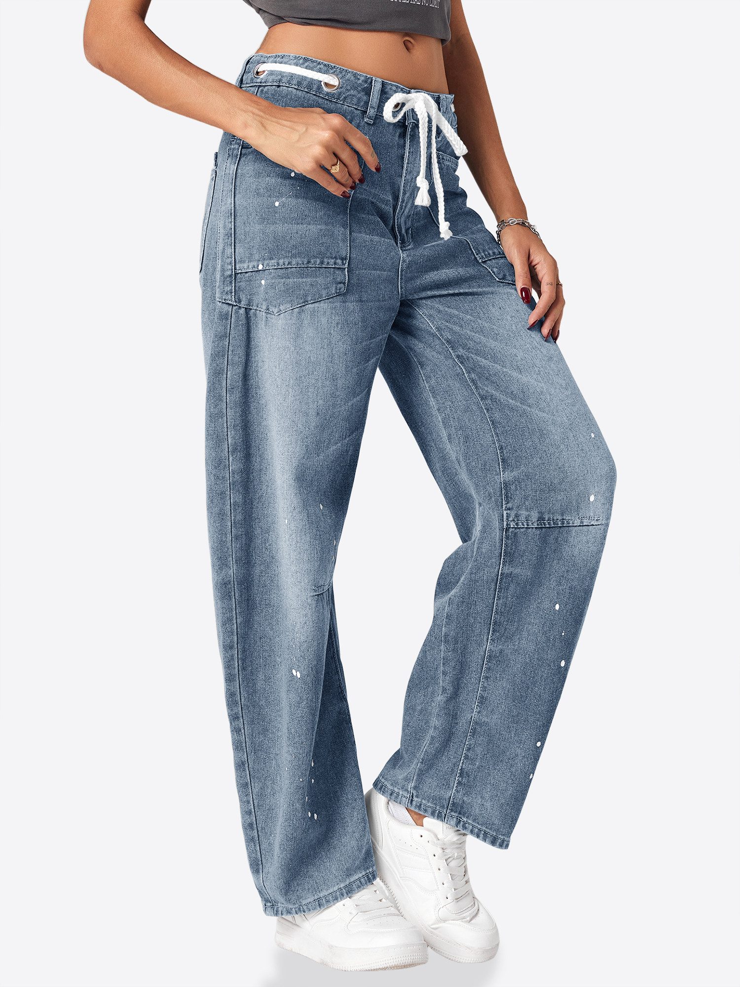 Imily Bela Loose-fit-Jeans Damen Baggy Barrel Hufeisen Jeanshose (Packung, 1-tlg., 1per-Pack) Vintage