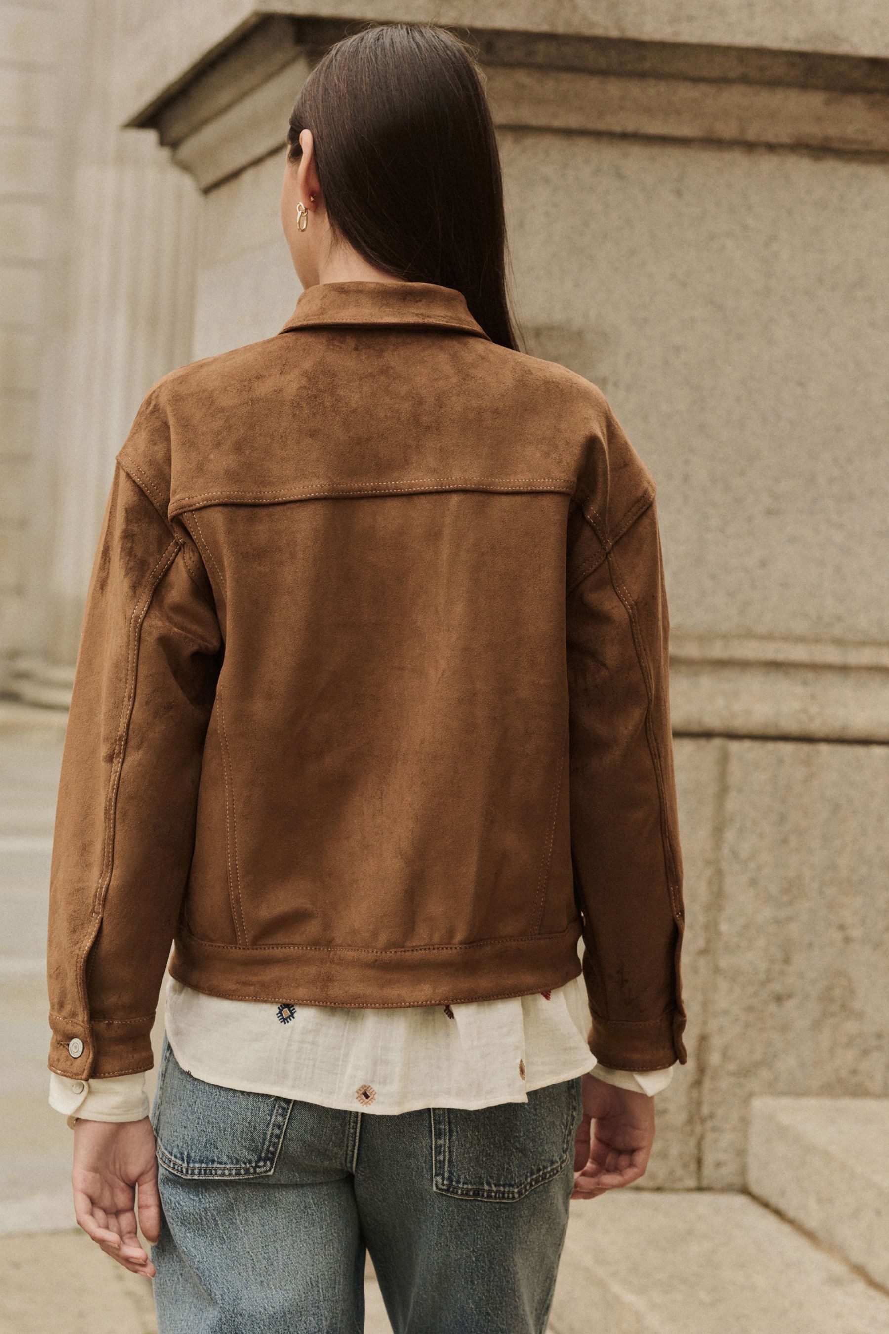 Next Jeansjacke N. Premium Trucker-Jacke aus Velourskunstleder (1-St) günstig online kaufen