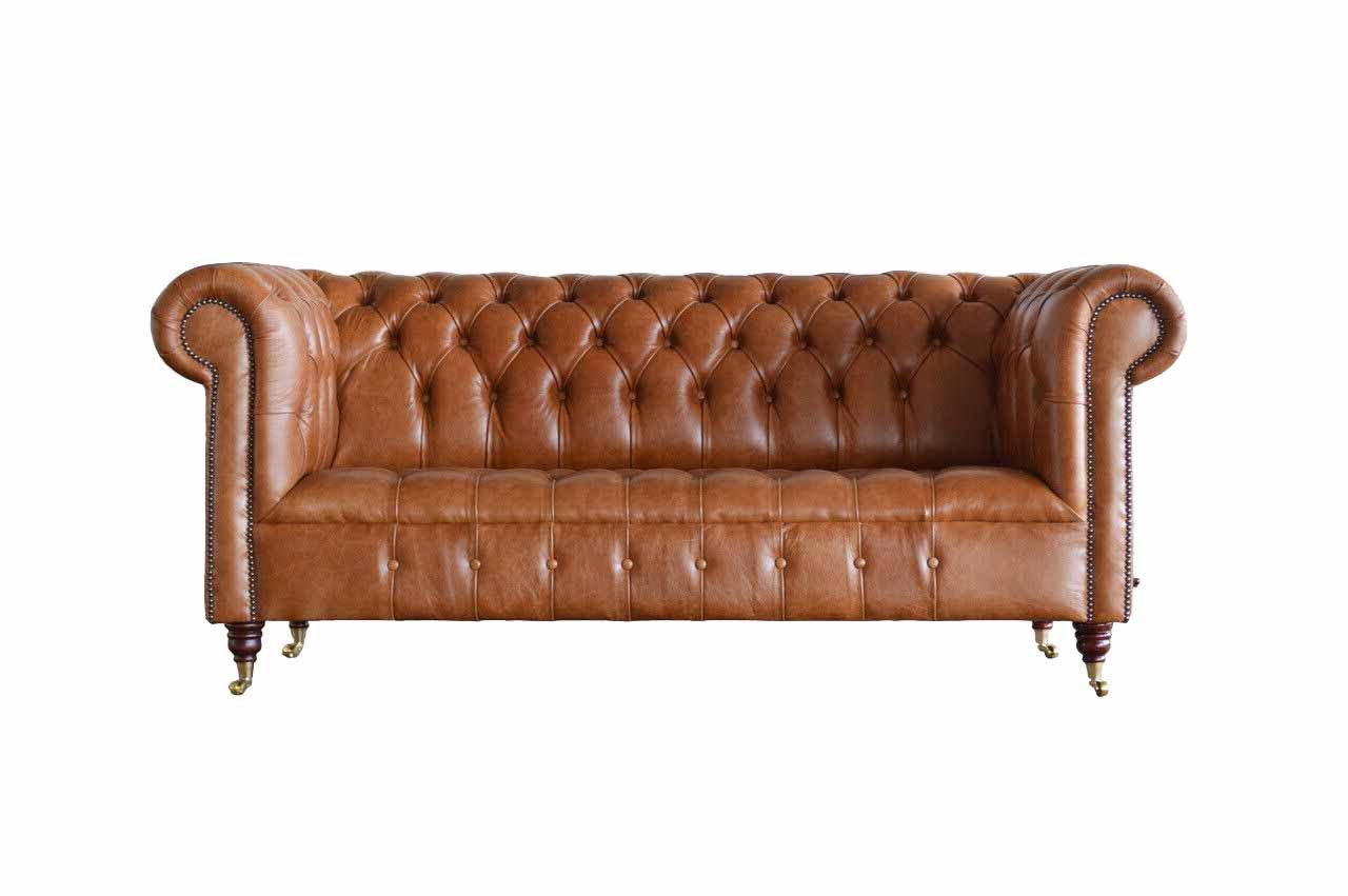 JVmoebel Chesterfield-Sofa Chesterfield 3-Sitzer Sofa Braun Polster Couch Wohnzimmer Möbel, Made in Europa