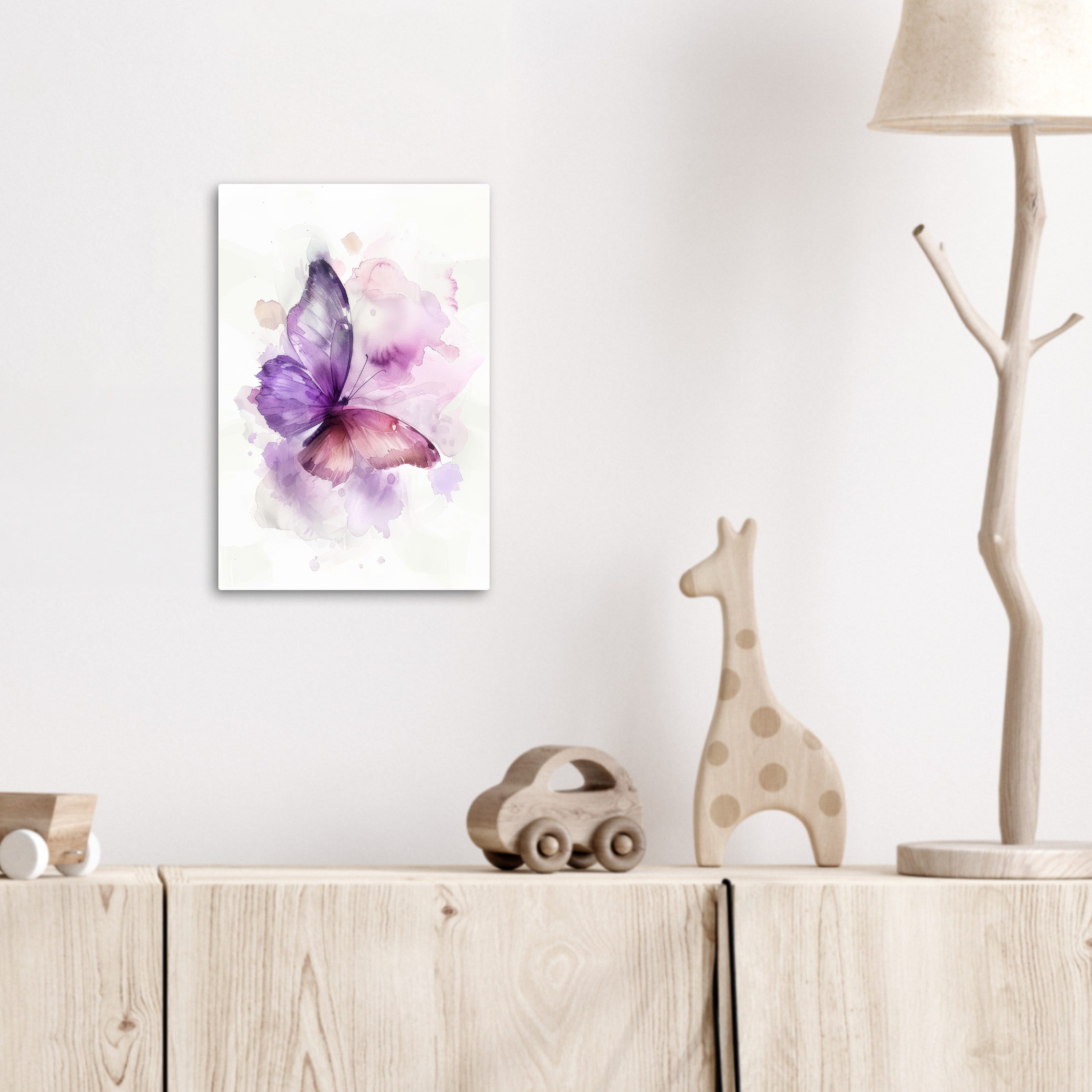 OneMillionCanvasses® Leinwandbild Schmetterling - Lila - Pastellfarben, Fotodruck (1 St), Kinderzimmer Deko, Mädchen und Jungen Bilder 20x30 cm