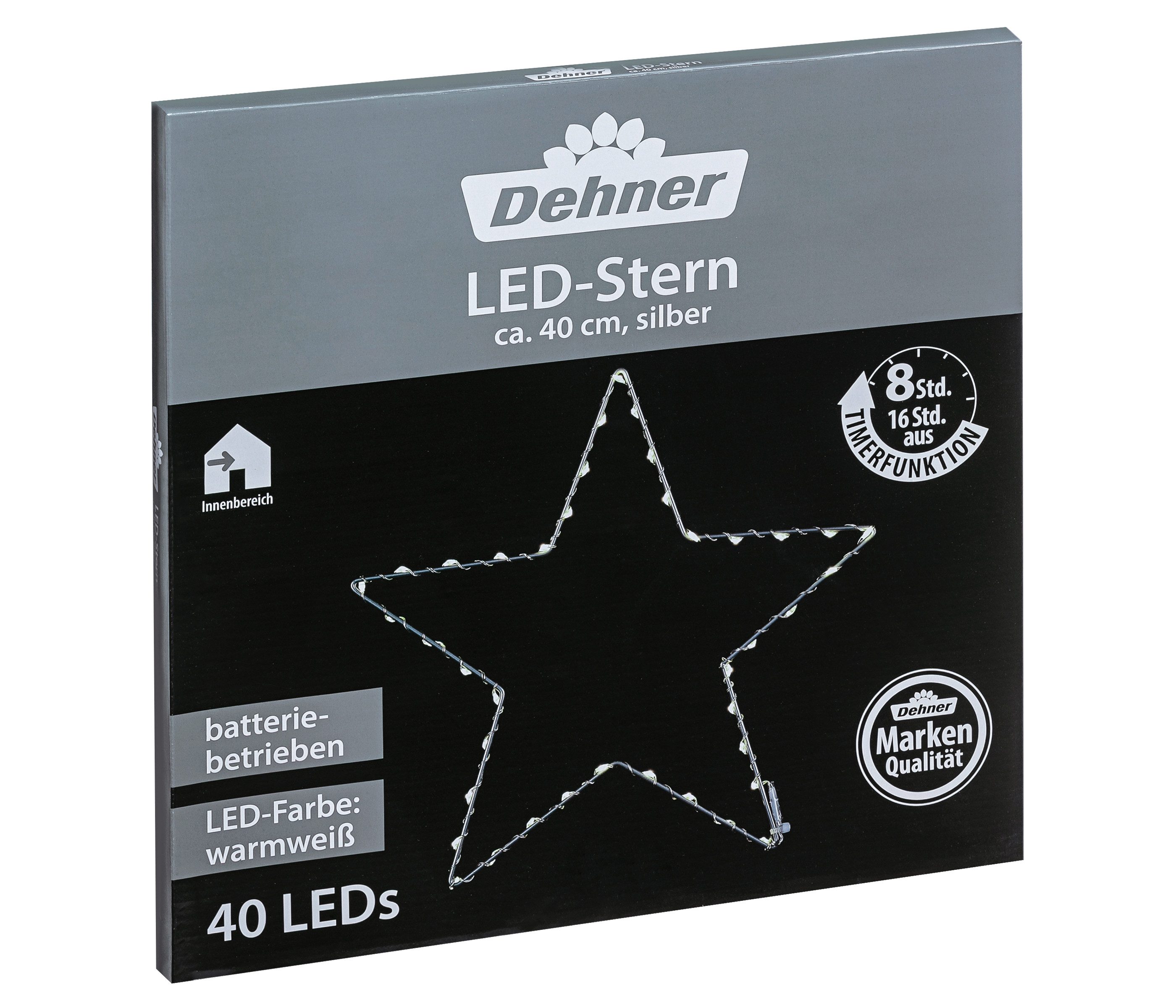Dehner Lichterkette LED-Stern zum Hängen, 40 LEDs, Ø 40 cm, silber, 40-flammig