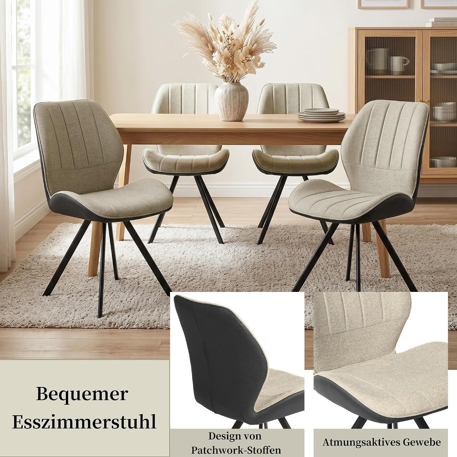 Jiexi Küchenstuhl Esszimmerstuhl, Patchwork-Design, Polsterstuhl mit Metallbeinen – Bild 3 von 5