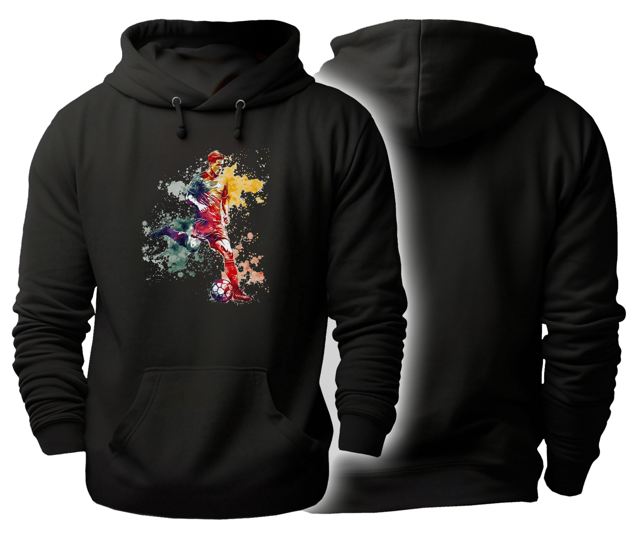 MyDesign24 Hoodie Fussball Kapuzen Pulli - Spieler in Ölfarbenoptik Herren und Damen Kapuzensweater Fußball Print i478