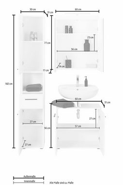 INOSIGN Badmöbel-Set Sovana, (Set, 3-St), Spiegelschrank mit LED-Beleuchtung, Hochschrank und Waschbeckenschrank