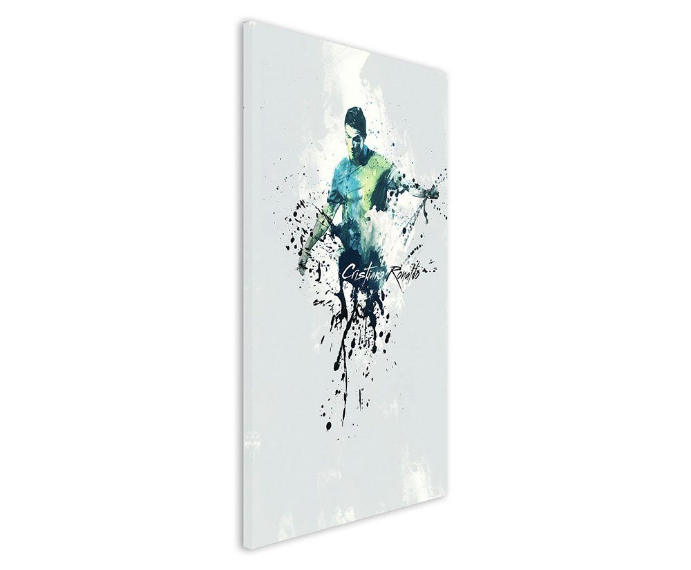 Sinus Art Leinwandbild Cristiano Ronaldo II 90x60cm Keilrahmenbild Kunstbild Aquarell Art Wandbild auf Leinwand fertig ger