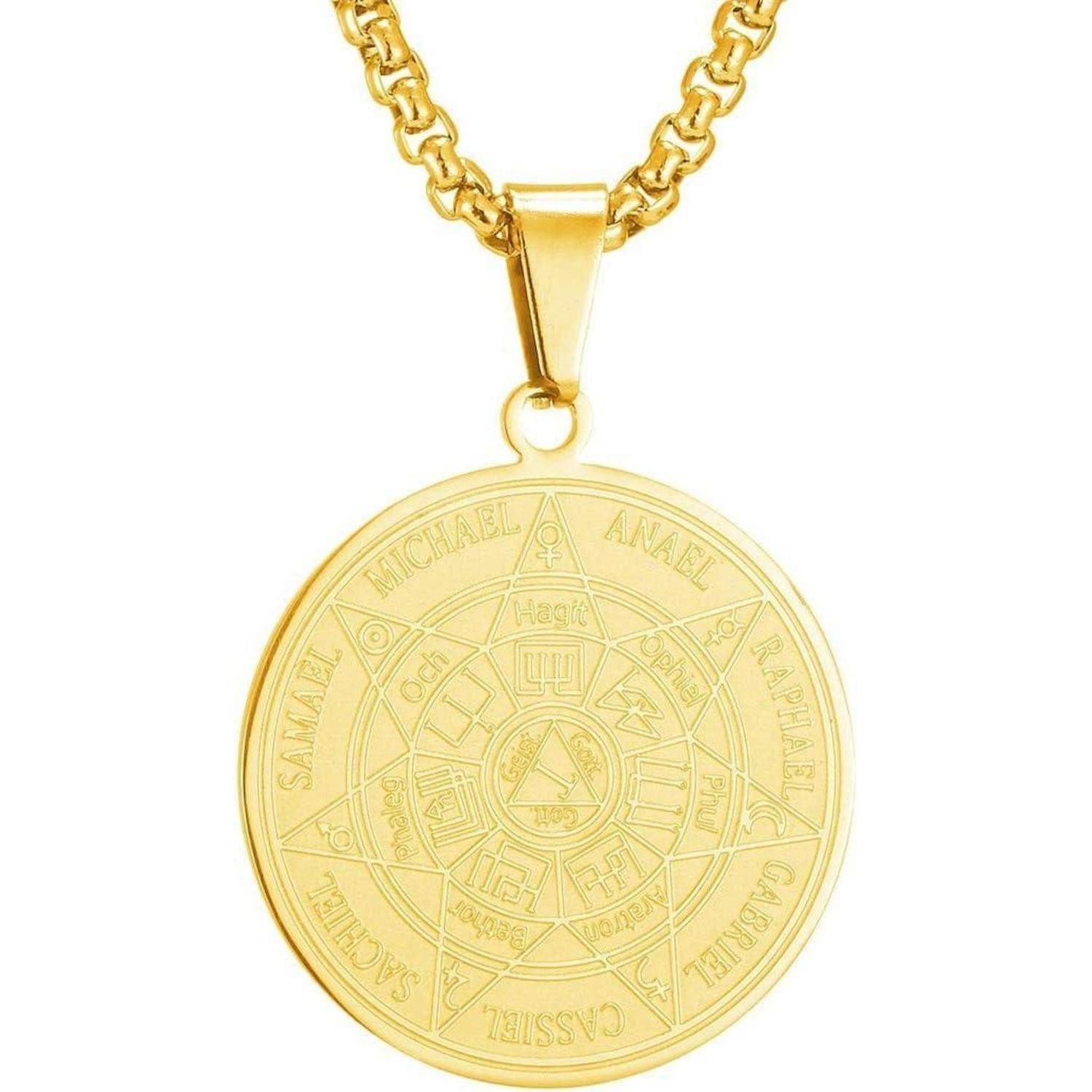 Kette mit Anhänger Halskette Herren 7 Erzengel Siegel Medaille Talisman Edelstahl