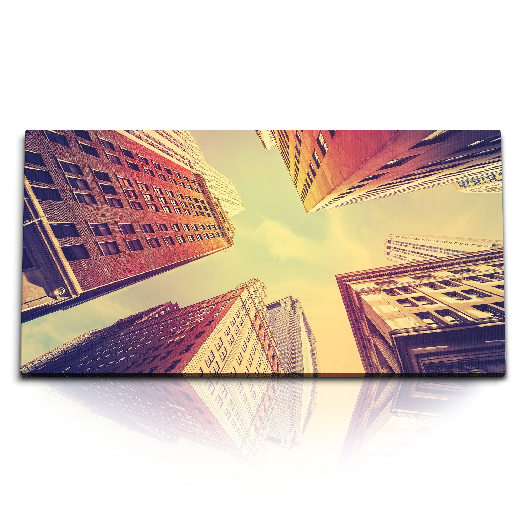 Leinwandbild Kunstdruck Bilder 120x60cm New York Hochhäuser Urban Himmel Straßenfot