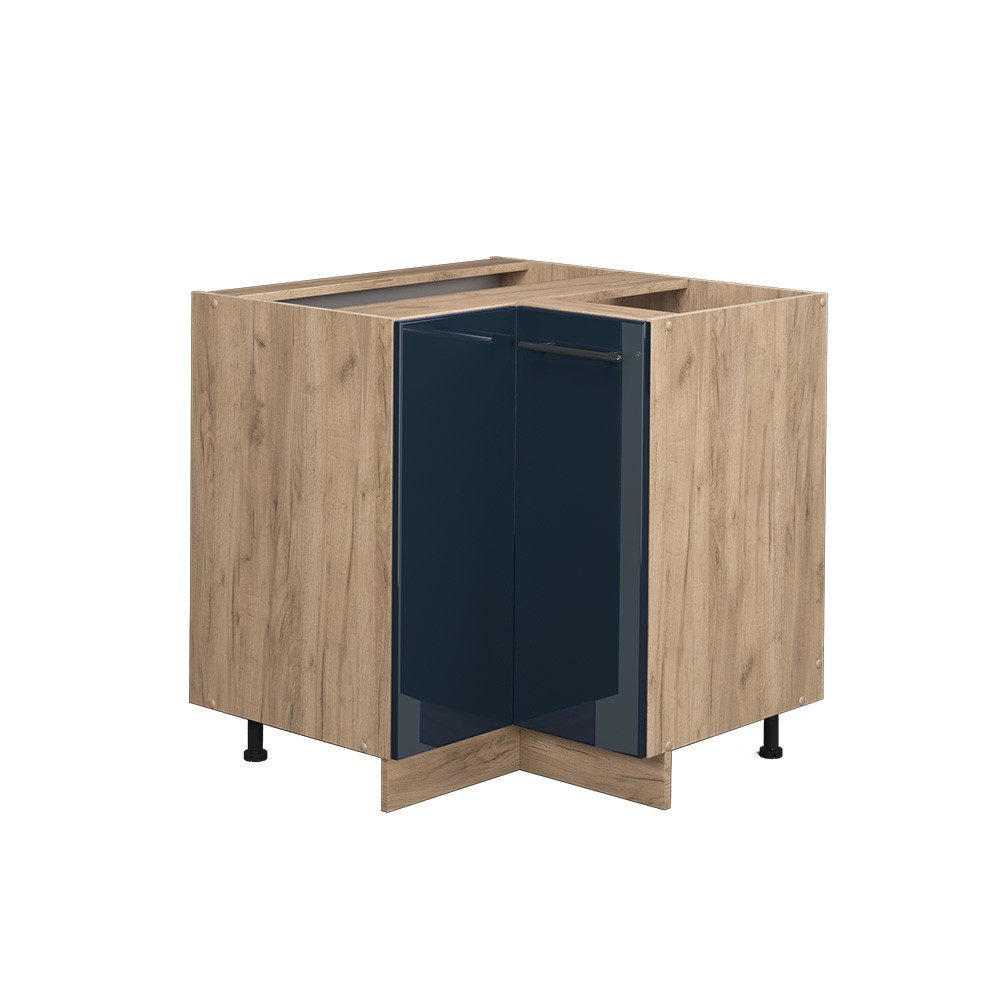 Vicco Eckunterschrank Fame-Line, Dunkelblau Hochglanz/Goldkraft Eiche, günstig online kaufen