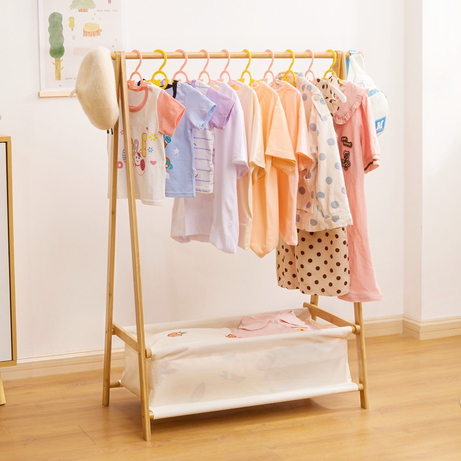Yorbay Kleiderständer Kinder mit Aufbewahrungsbox, 86x36x106 cm, (Kleiderstange für Kinder), Klappbar