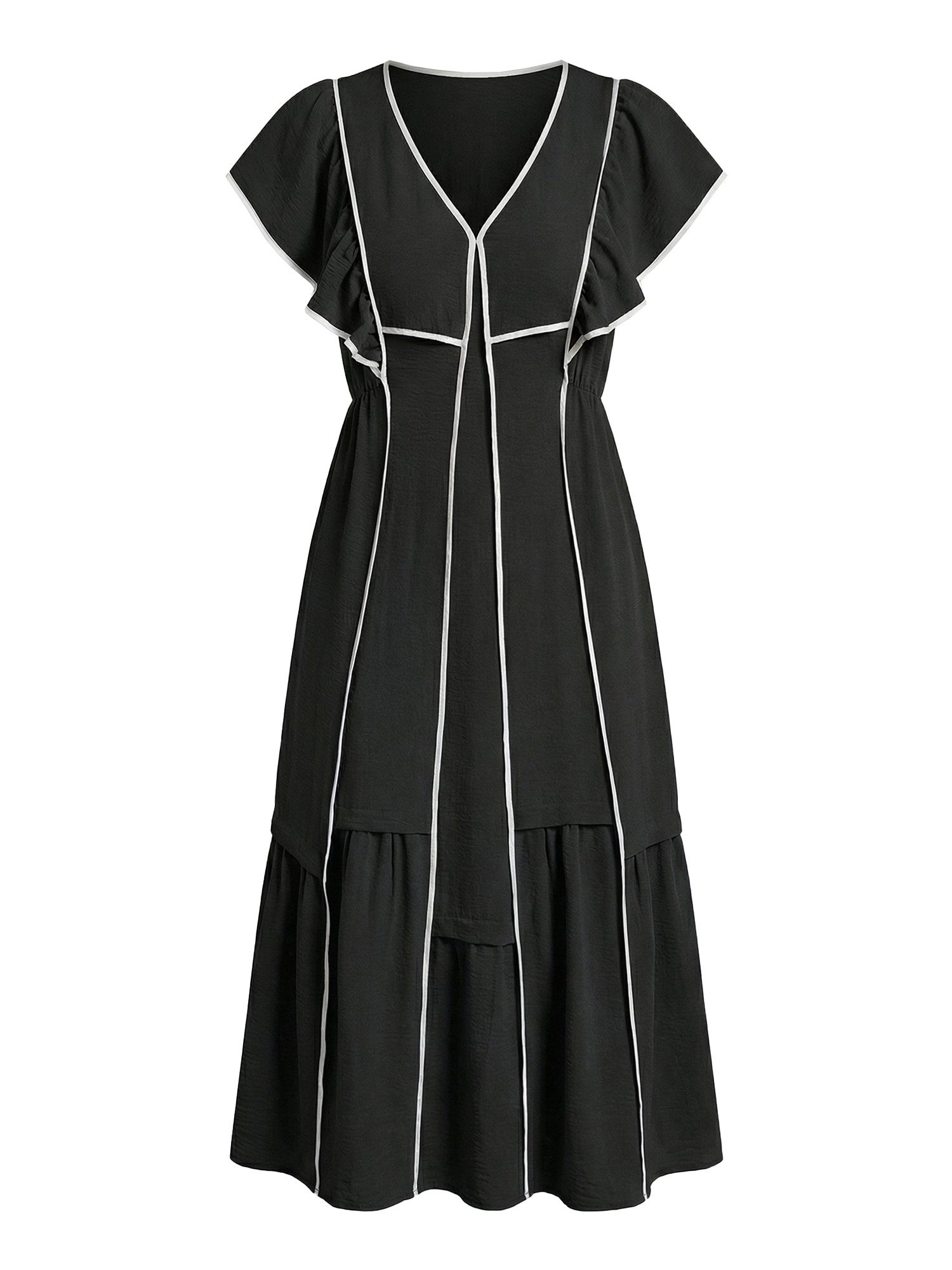 Maxikleid Damen Langkleid mit Rüschen im fließenden Stil