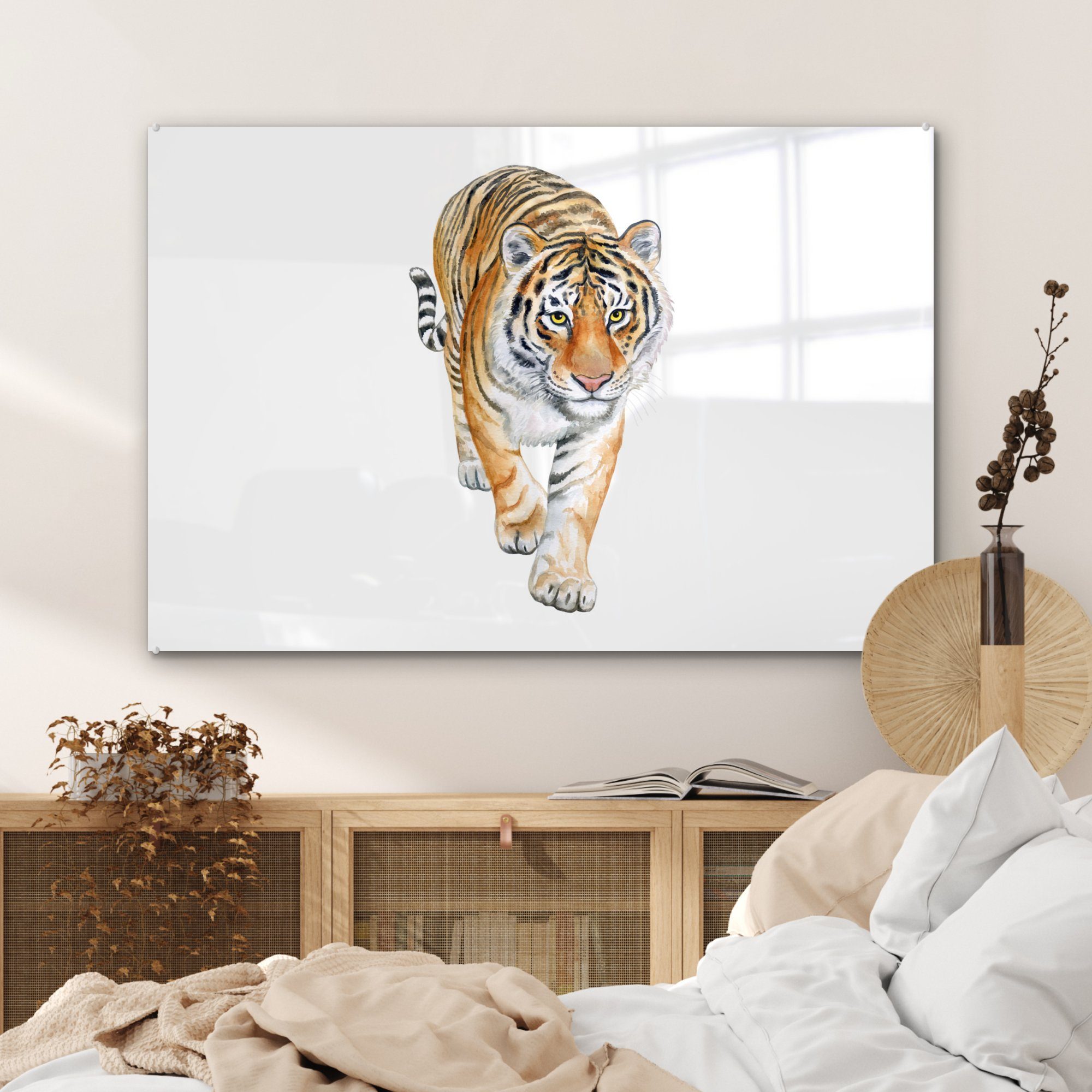 - MuchoWow Acrylglasbild Wohnzimmer St), Körper Acrylglasbilder - Tiger & (1 Schlafzimmer Weiß,