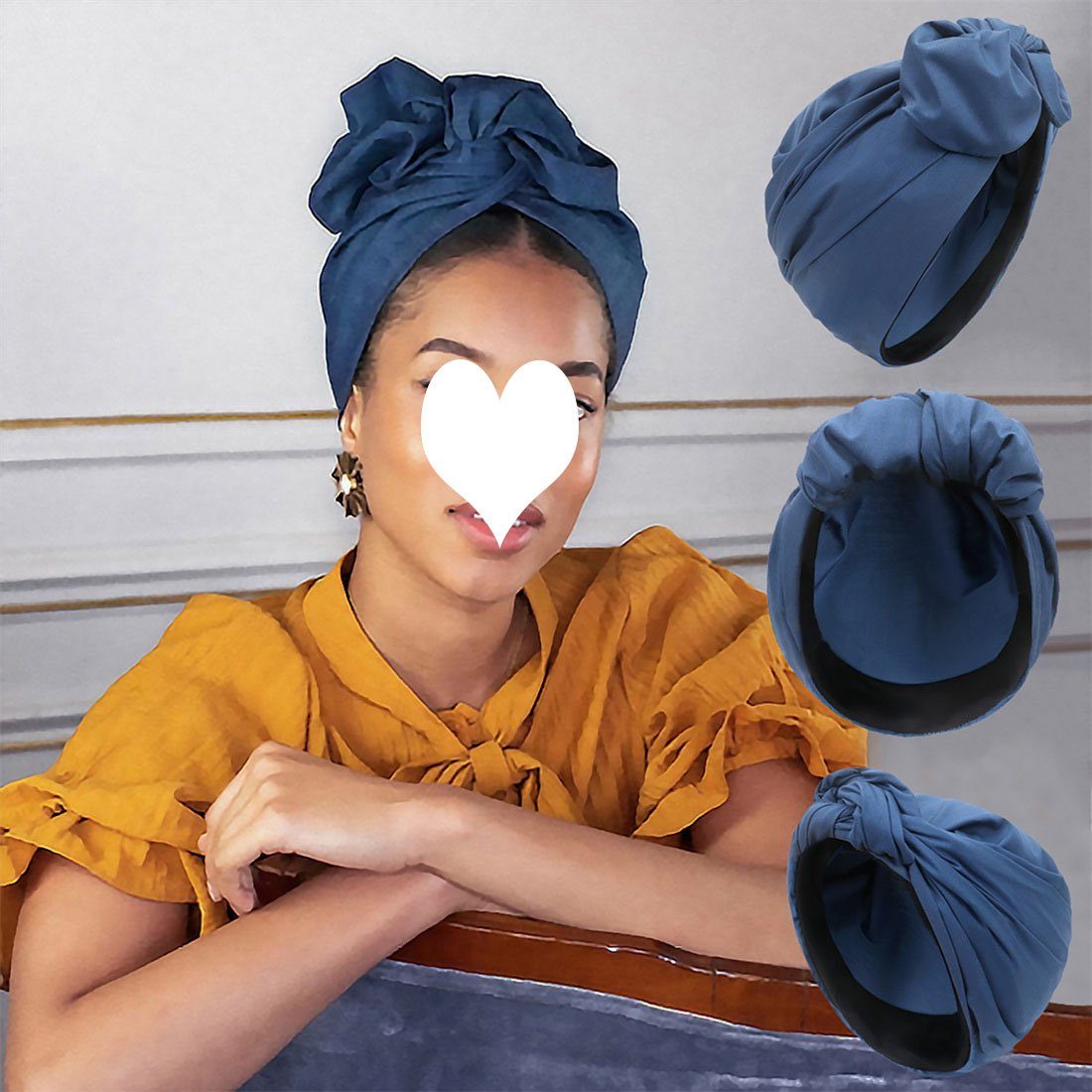 DÖRÖY Schlapphut Frauen Crossover Turban Hut, Mode Turban, Vintage Overhead Cap blau