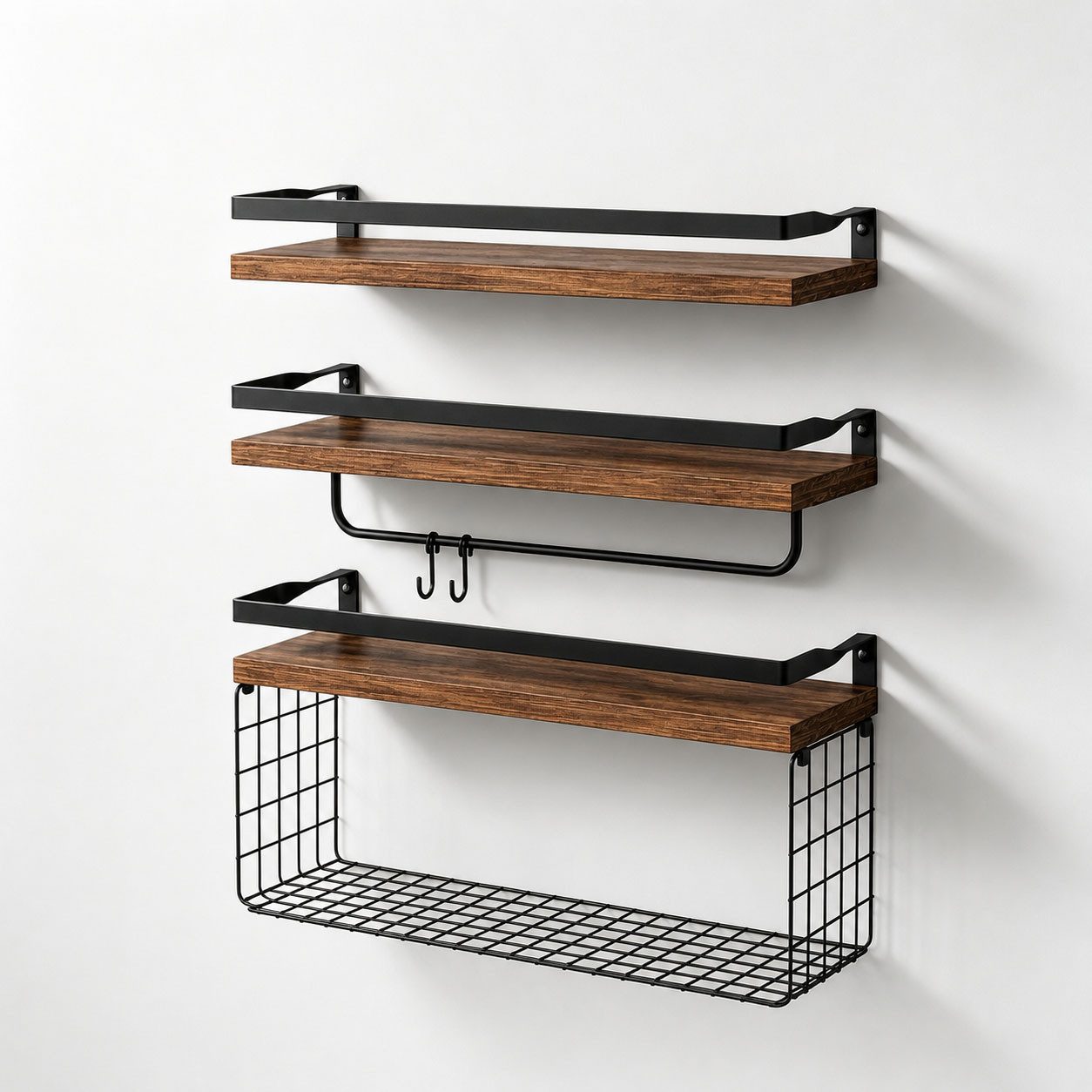 GLIESE POWER Küchenregal Küchenregal aus Holz mit Edelstahl-Handtuchhalter & Drahtkorb