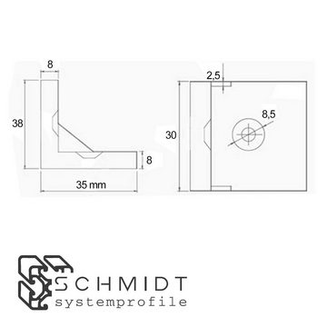 SCHMIDT systemprofile Profil 10x Drehwinkel Nut 8 Aluminium Winkel Gelenkwinkel