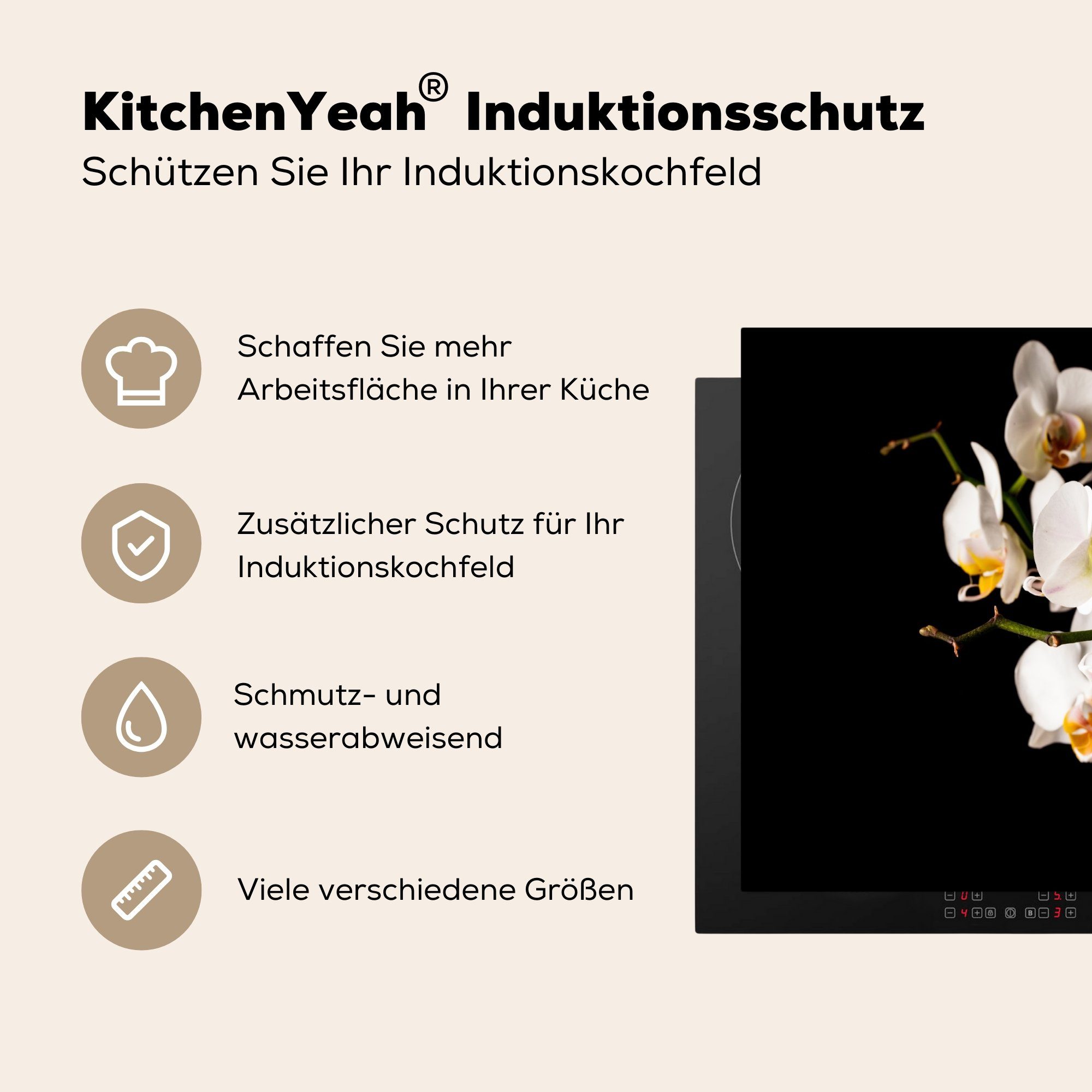 MuchoWow Herdblende-/Abdeckplatte Orchidee Induktionskochfeld, Pflanzen Botanisch, Induktionsschutz, cm, Ceranfeldabdeckung - tlg), - Blumen (1 57x51 - Vinyl