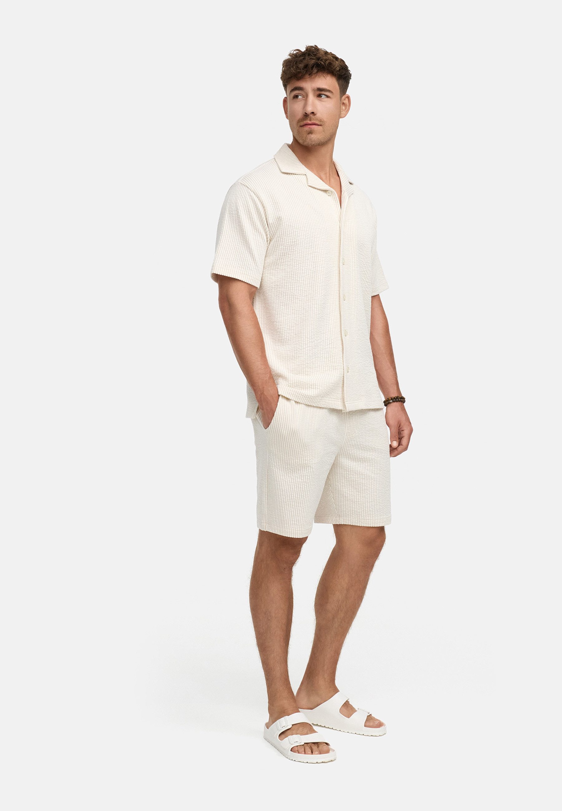 Indicode Freizeitanzug Herren INLino Set Shirt Herrenshorts Set, aus hochwertigem Seersucker-Jersey