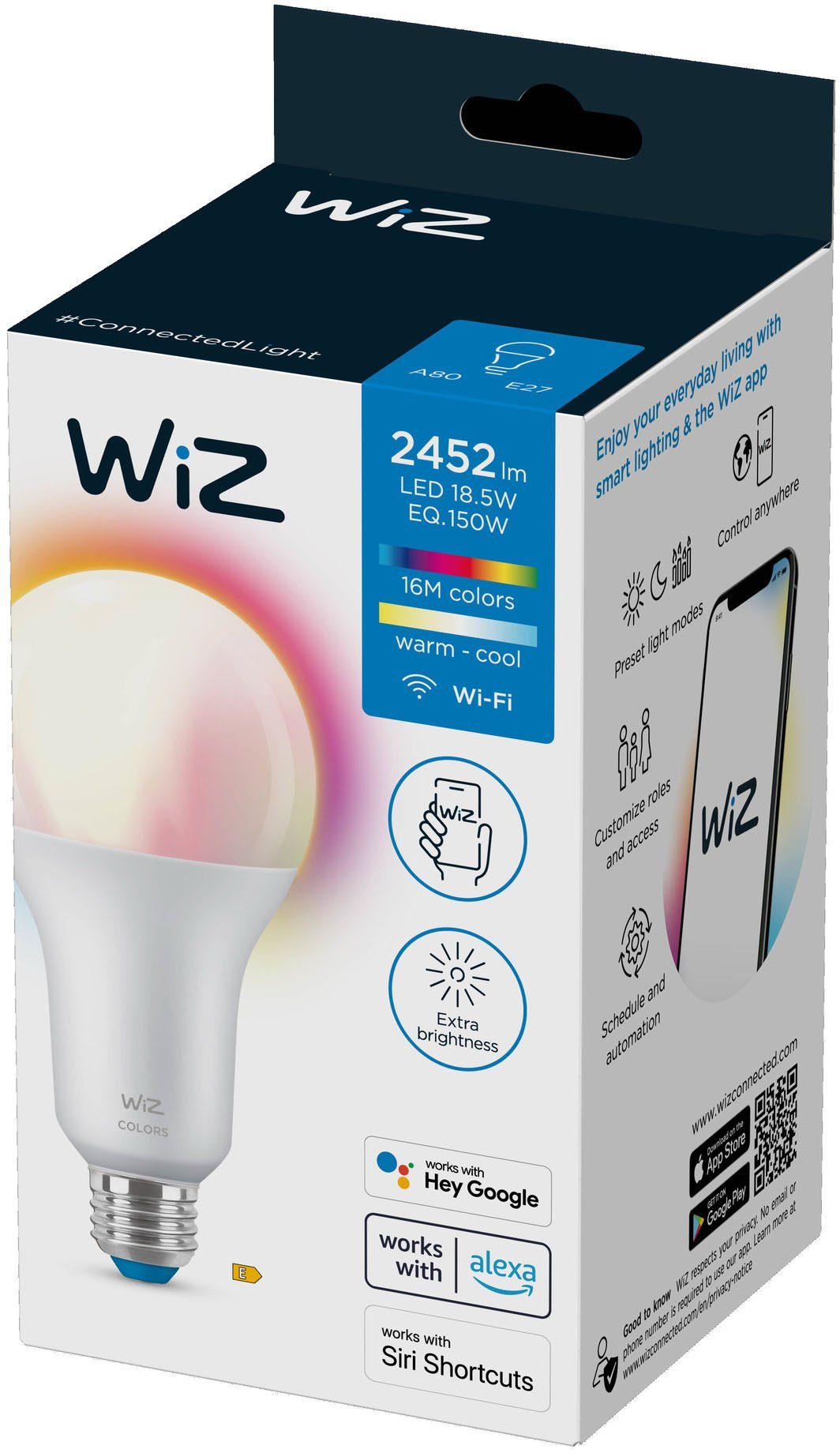 WiZ LED-Leuchtmittel Standardform, E27, 1 St., Farbwechsler, White&Color 150W E27 Tunable matt Einzelpack