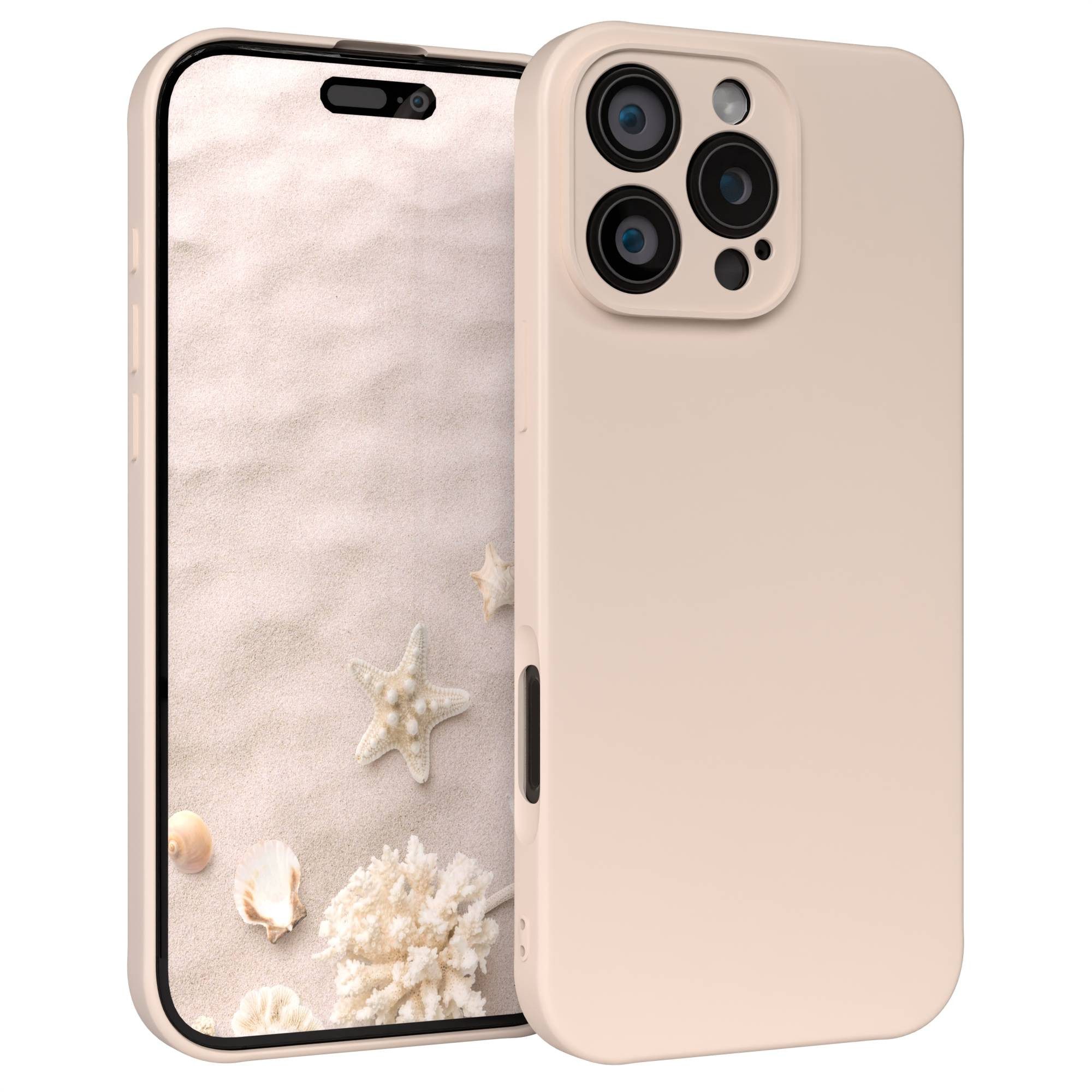 EAZY CASE Handyhülle für Apple iPhone 16 Pro Max Hülle Silikon 6,9 Zoll, Bumper Case Matt Slimcover Silikonschutzhülle elastisch Taupe / Beige