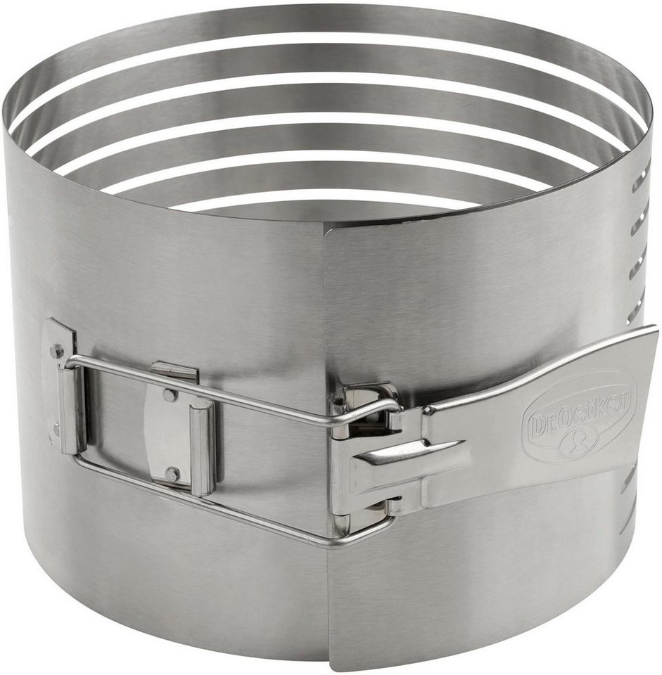 Dr. Oetker Küchenhelfer Tortenring Tortenboden-Schneidhilfe Ø18-20x12 cm, Edelstahl, (1 tlg), extra hoch, verstellbar, perfekt zum gleichmäßigen Schneiden von Böden