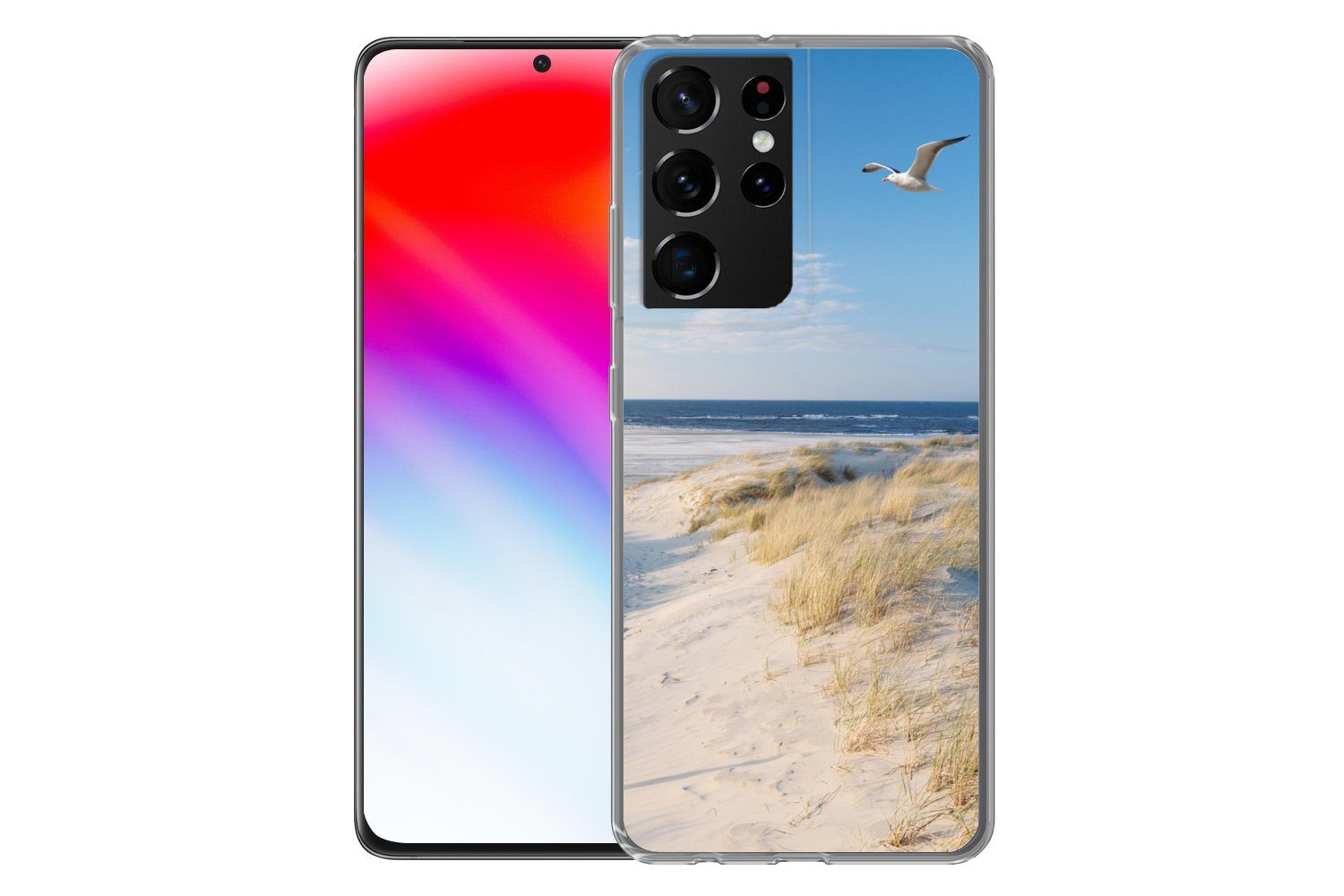 MuchoWow Handyhülle für Samsung Galaxy S21 Ultra Düne - Möwe - Strand - Meer - Sonne, Phone Case, Silikon, Schutzhülle Dünn