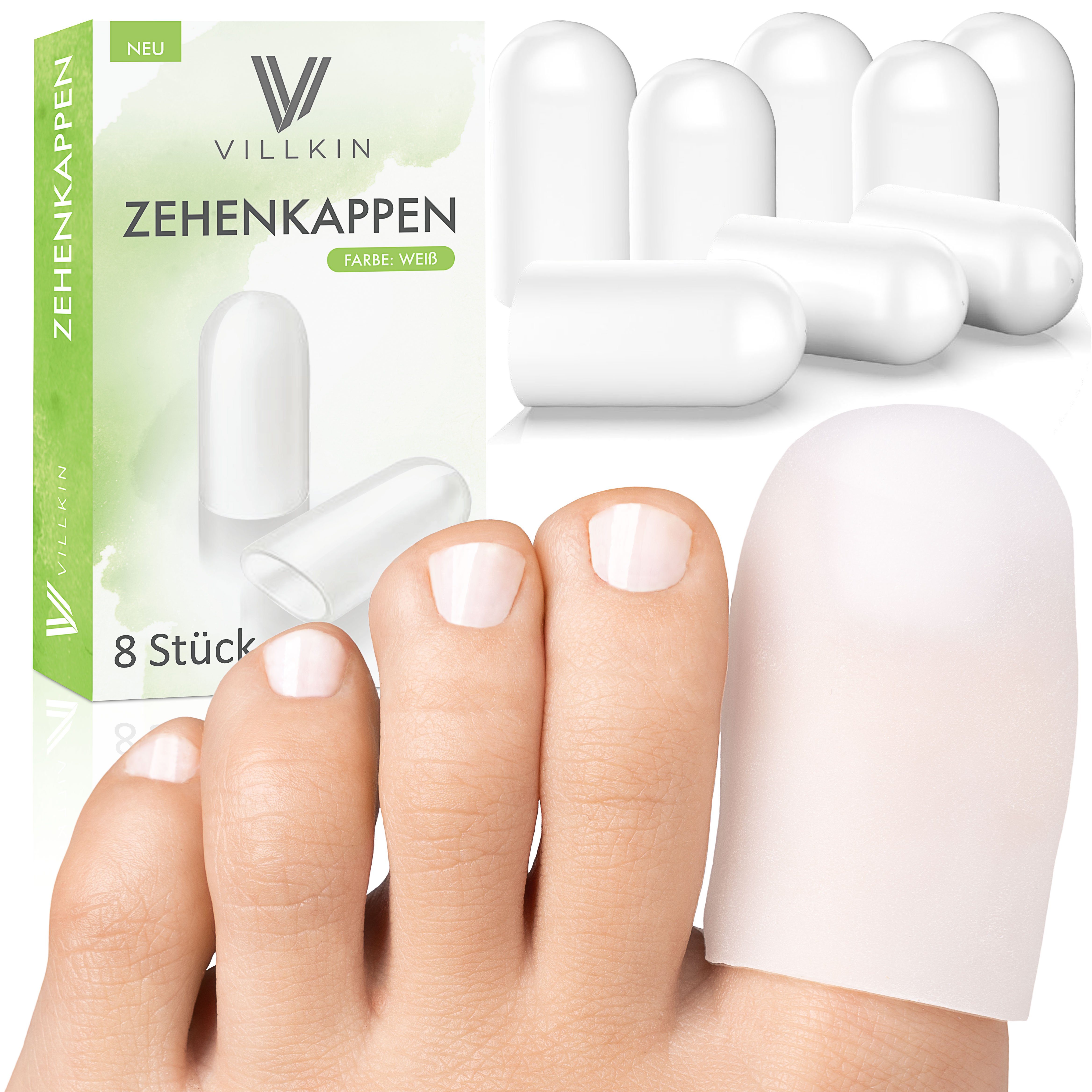 Villkin Finger- und Zehenschutz, Zehenkappen, Zehenschutzpolster, Zehenschoner - Silikon, Zuschneidbar