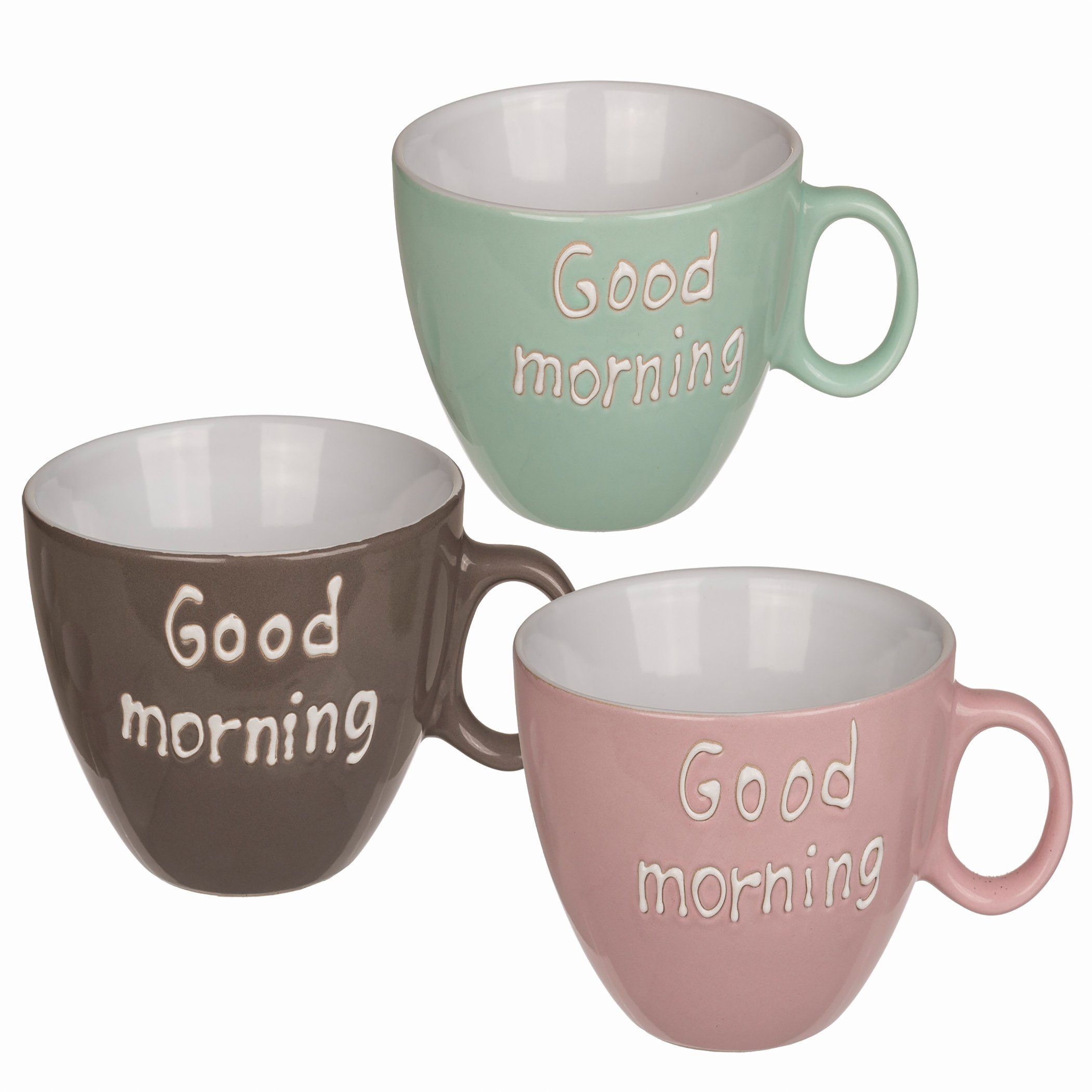 Haus und Deko Geschirr-Set Tasse Becher Good Morning Kaffetasse Steingut Mug Teetasse Milchkaffee (1-tlg), Keramik