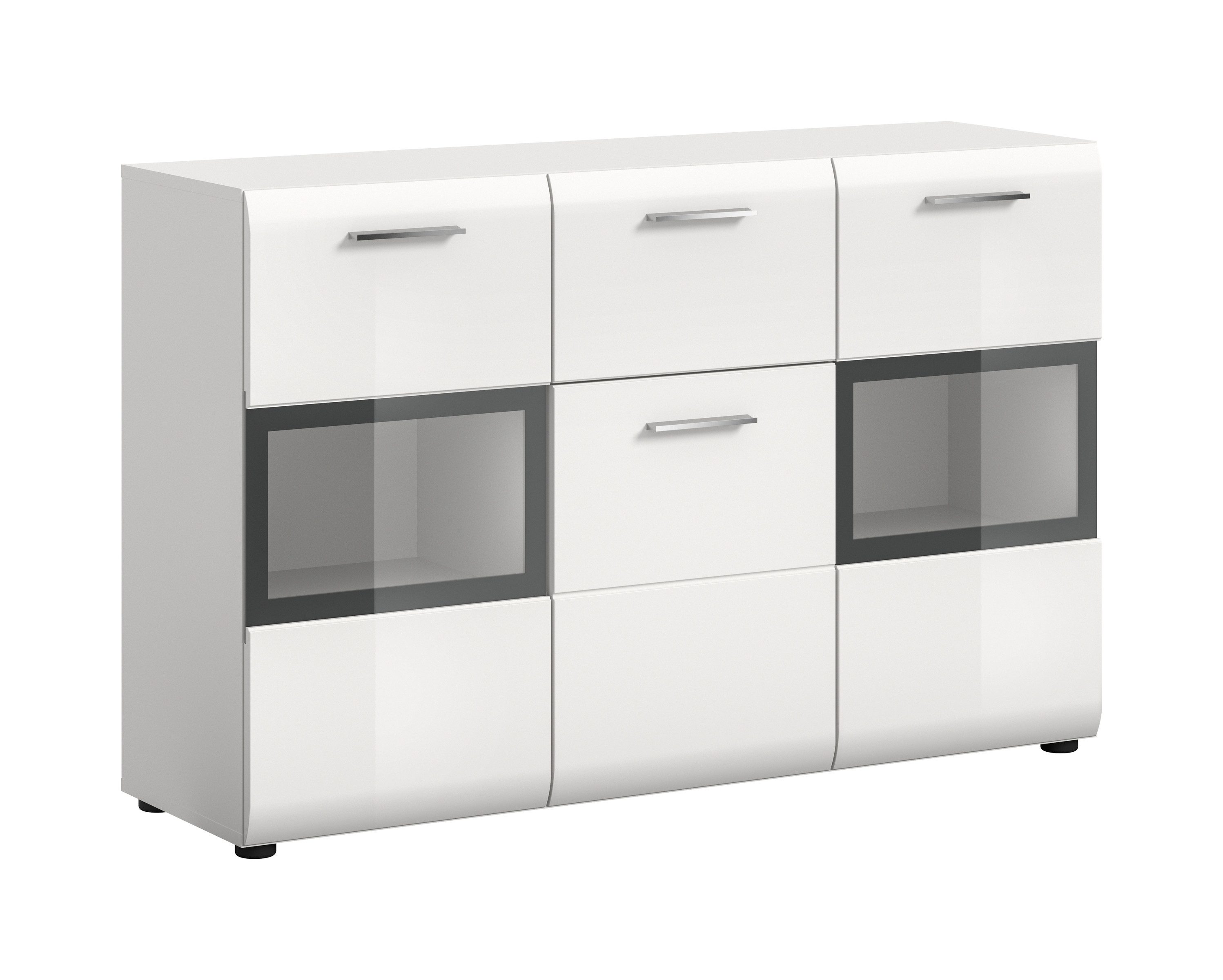 freiraum Sideboard Ice, in Weiß / Weiß Hochglanz - 125x81x37cm (BxHxT)