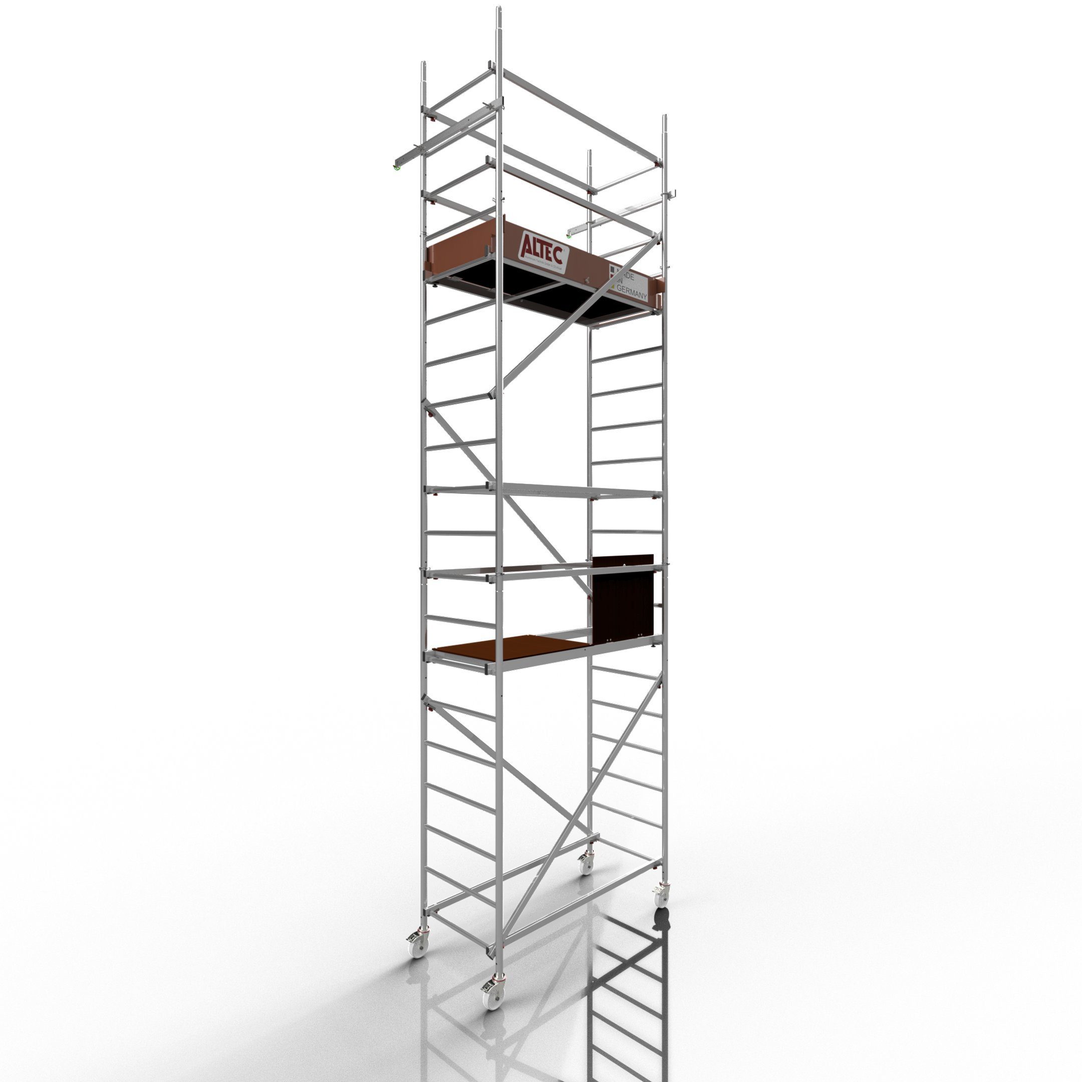 ALTEC Aluminium Fahrgerüst Rollfix 2.0 mit Ø125mm Rollen & Wandanker, Made in Germany, maximale Arbeitshöhe 10 Meter