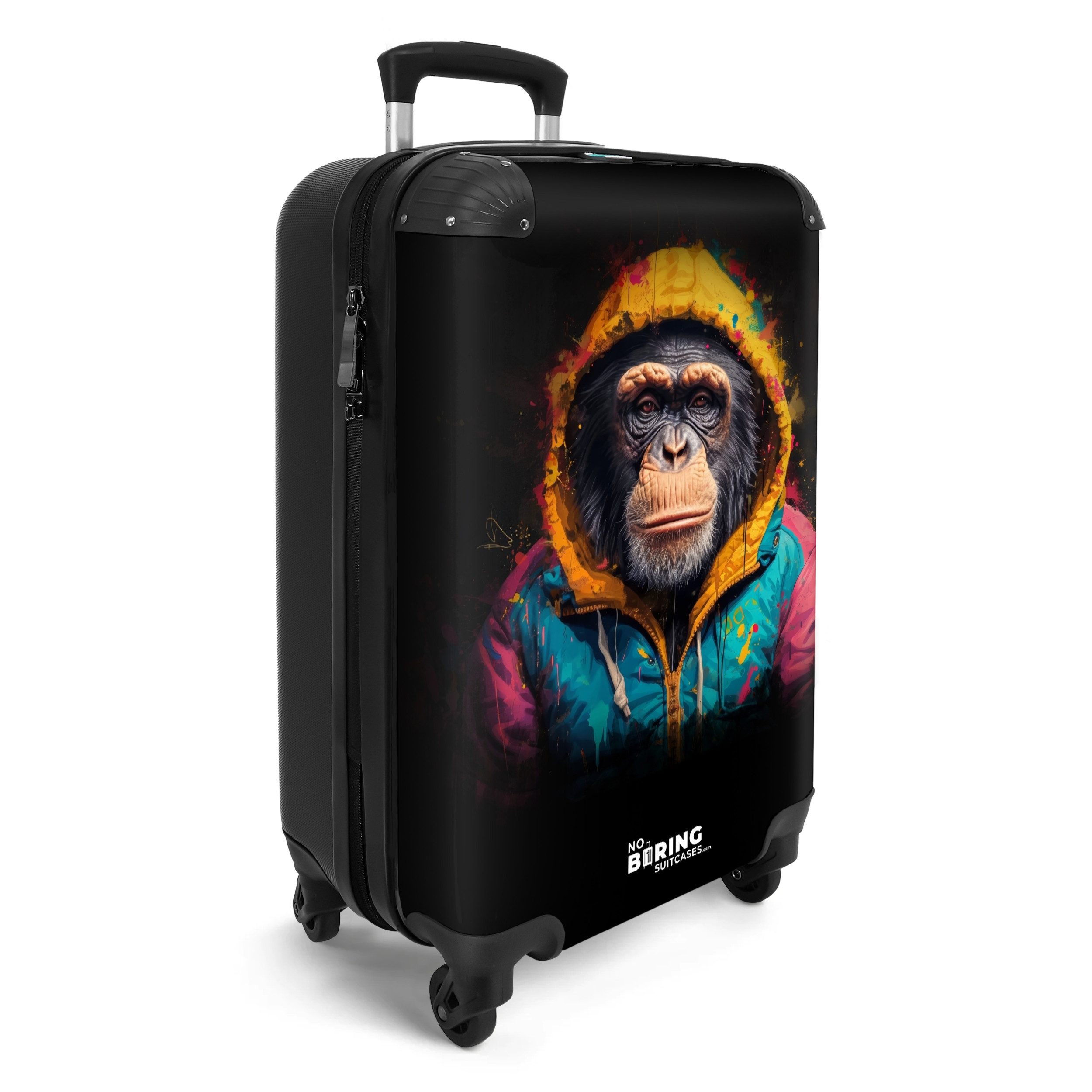 NoBoringSuitcases.com© Hartschalen-Trolley Affe mit bunter Weste günstig online kaufen