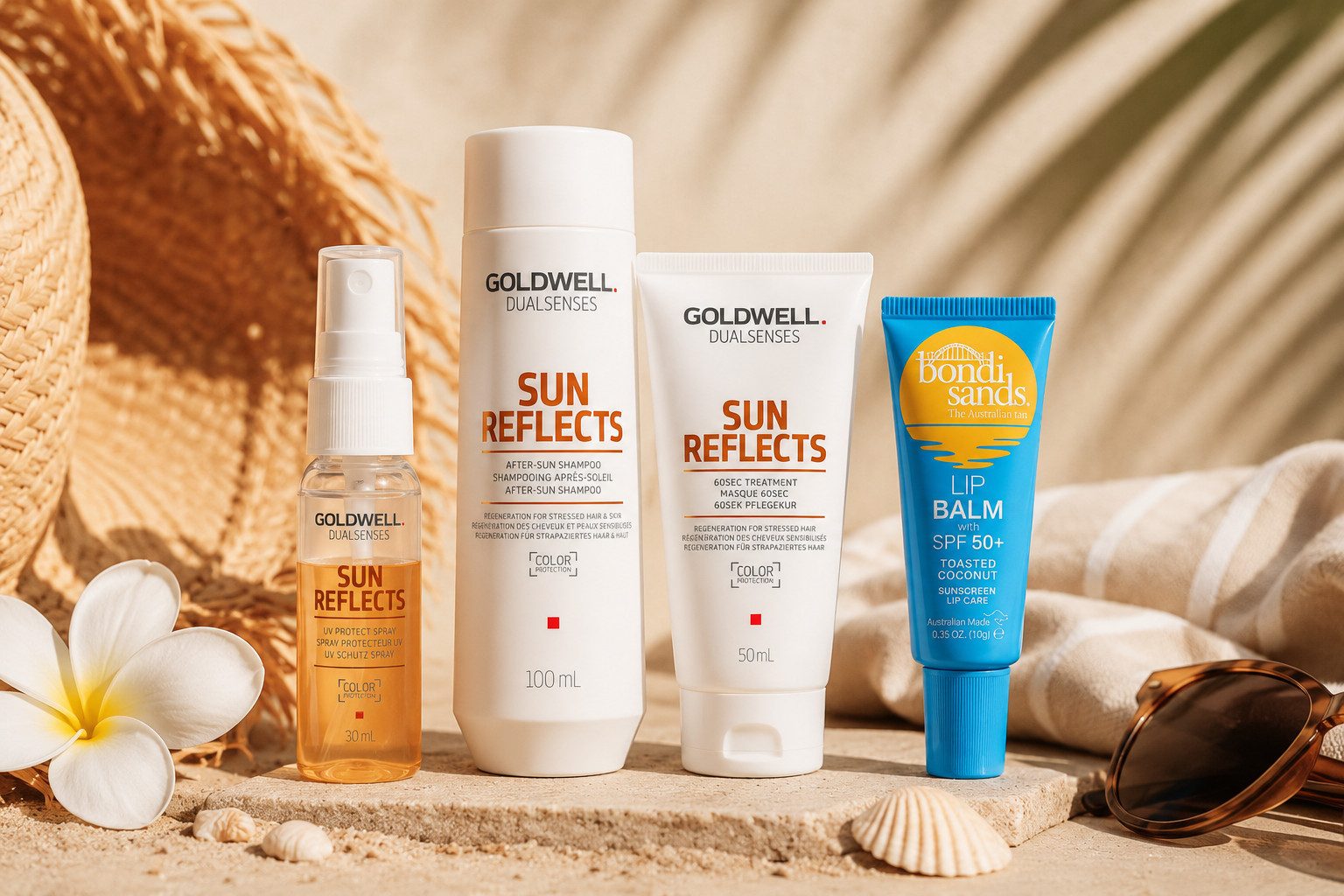 Goldwell Haarpflege-Set Dualsenses Sun Reflects Sommerpflege Set, 4-tlg., Pflege für sonnige Tage – Schutz und Regeneration für Haar & Lippen