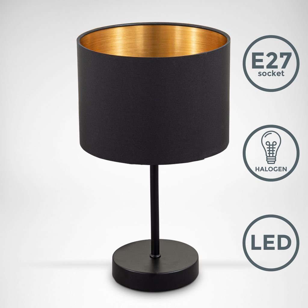 B.K.Licht Tischleuchte Stoffleuchte Schwarz-Gold Kabelschalter E27 günstig online kaufen