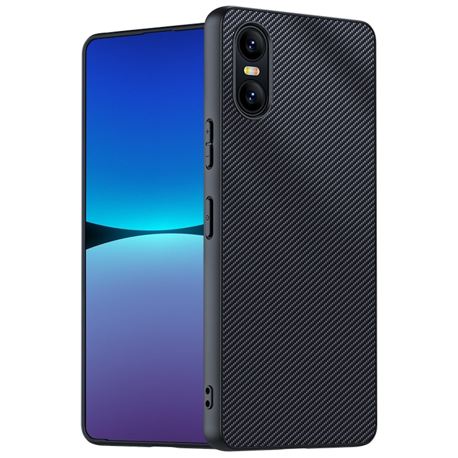 Wigento Handyhülle Für Sony Xperia 10 VI Ultra dünn Design Carbon Textur TPU Handy Hülle, Design Carbon Textur Schutzhülle