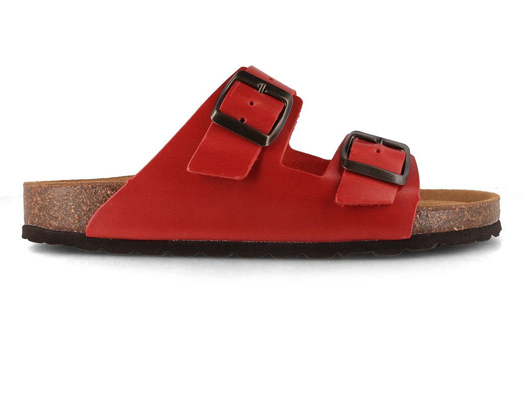 Tuffeln Leder-Sandalen 'Föhr' mit Korkfußbett Zweischnaller Pantolette Hausschuh mit weichem Tieffussbett