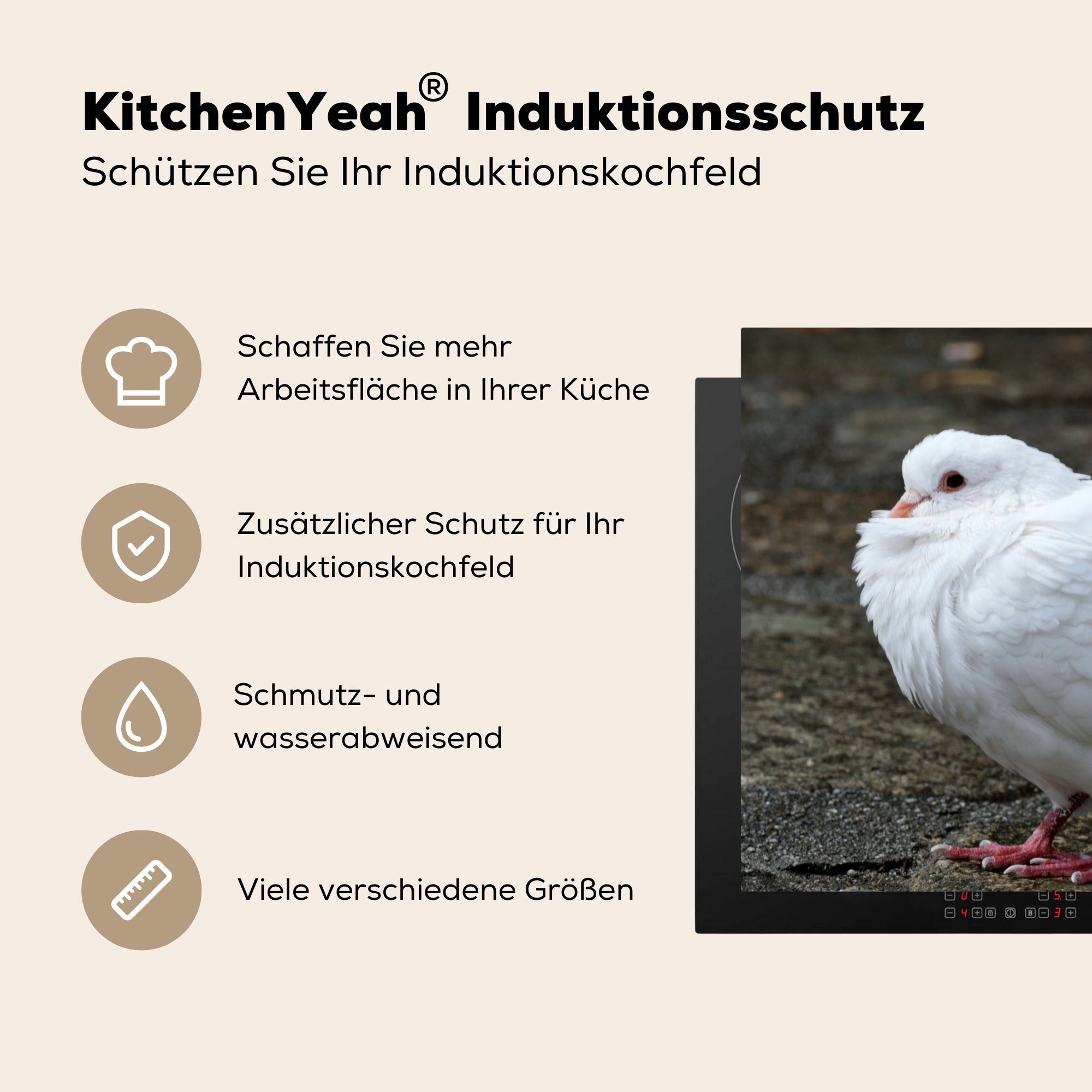 MuchoWow Herdblende-/Abdeckplatte küche 78x78 - Weiß Taube Vogel, für (1 Arbeitsplatte Vinyl, Ceranfeldabdeckung, tlg), cm, 