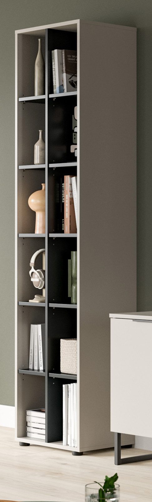 Inn.Furn Fächerschrank Morena (Regalschrank Schwarz und Kaschmir / Sand, 45 x 192 cm) mit 12 Fächern