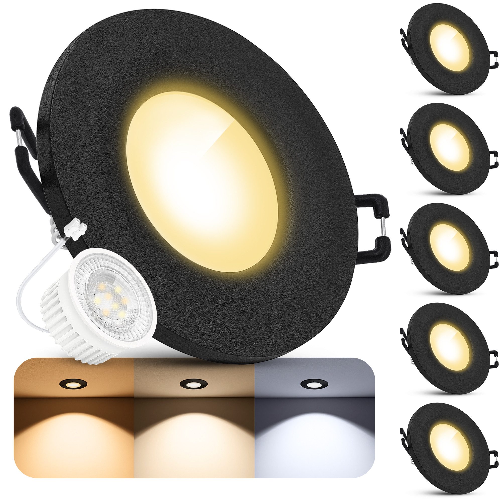 SSC-LUXon LED Außen-Deckenleuchte Einbauleuchte BEDA IP65 mit LumiFLEX LED Glühbirne 4W mit 3 Lichtmodi, Neutralweiß, Warmweiß, Tageslichtweiß
