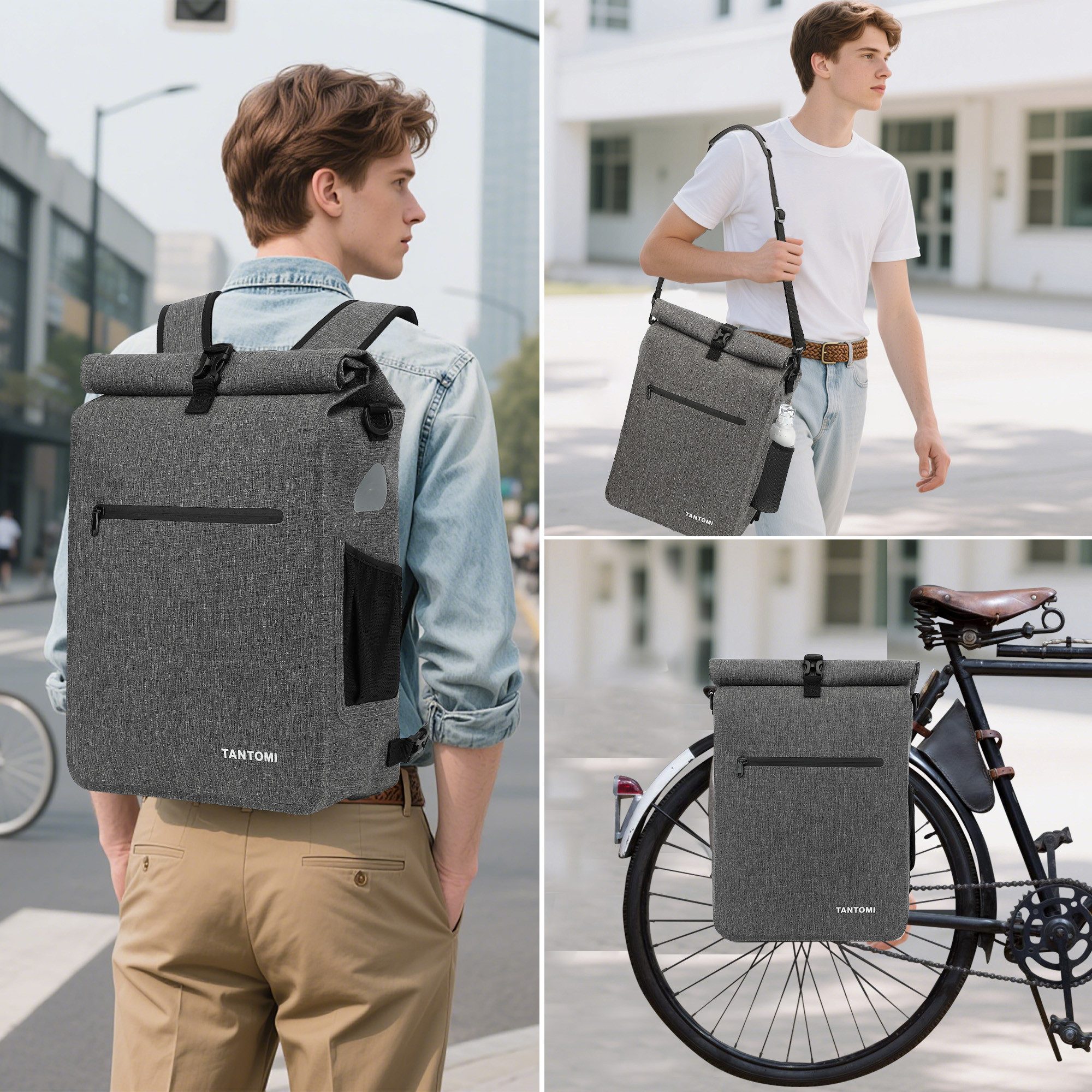 TAN.TOMI Fahrradtasche Wasserdicht 3in1 Fahrradrucksack für Gepäckträger Reflektierend, Mit Reflektorstreifen Sichere Befestigung Laptopfach