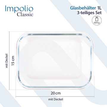 Impolio Vorratsglas Glasbehälter-Deckel 3-tlg, Frischhaltedosen, Vorratsdosen, Impolio