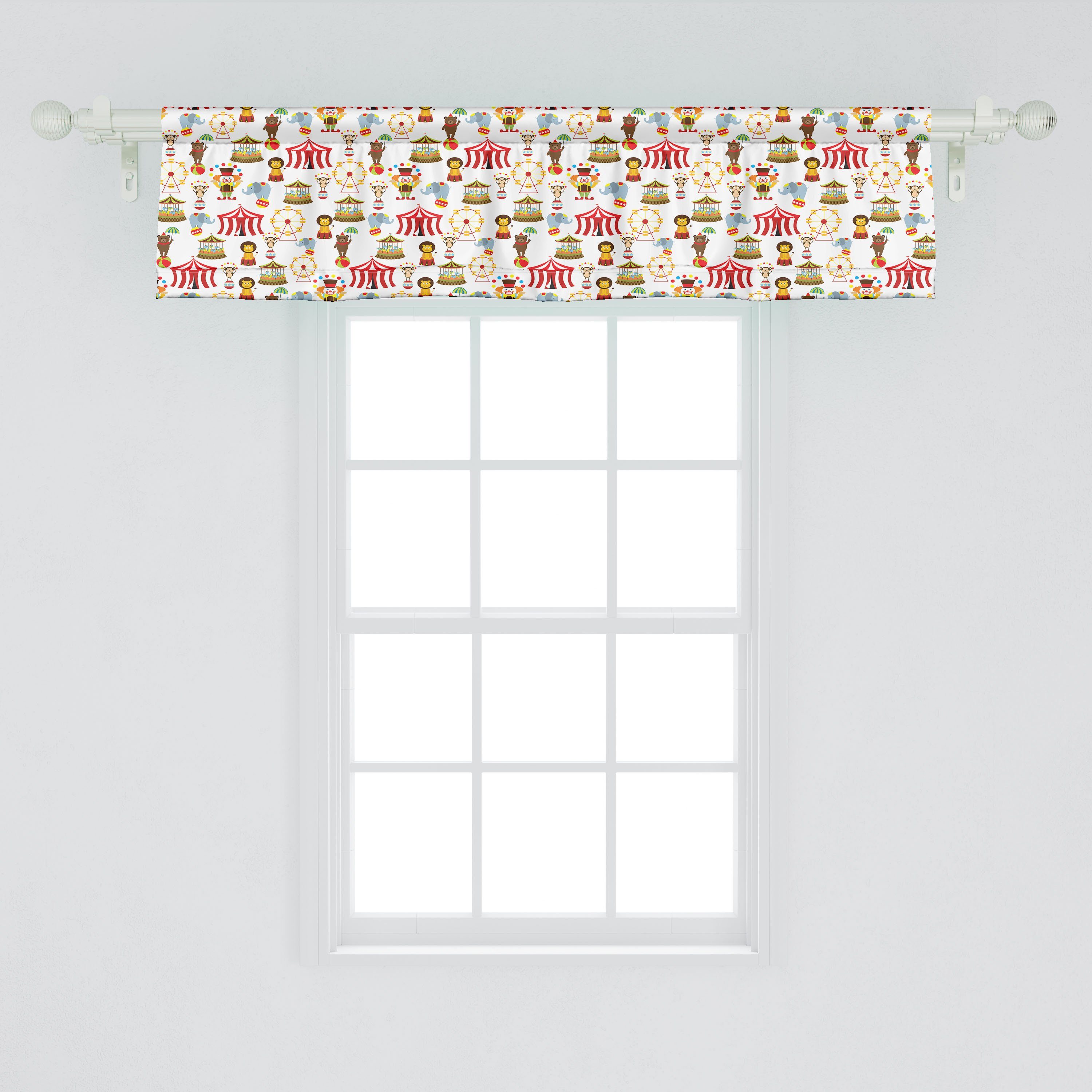 Scheibengardine Vorhang Volant für Küche Dekor Zirkus-Elefant-Bär mit Stangentasche, Microfaser, Schlafzimmer Bunt Abakuhaus