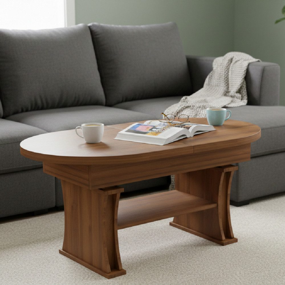 designimpex Couchtisch DA-130 oval ausziehbar höhenverstellbar mit Ablage Wohnzimmer Tisch, Funktionstisch, Wohnzimmertisch, Tisch, Esstisch, Sofatisch, Rollen